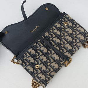 Pre-owned Christian Dior Saddle Navy×Gray jacquard×Leather  shoulderbag | stylenewstar