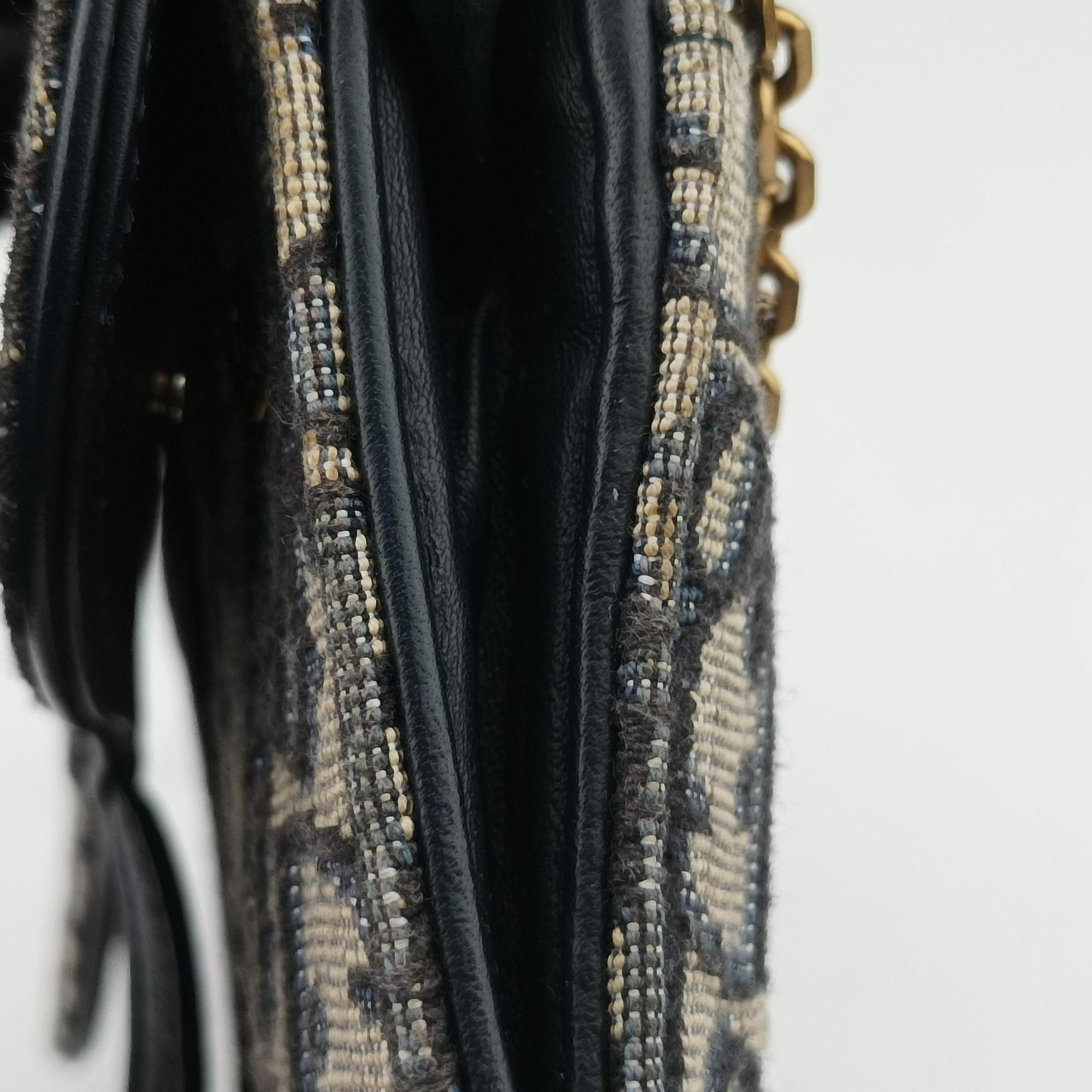 Pre-owned Christian Dior Saddle Navy×Gray jacquard×Leather  shoulderbag | stylenewstar