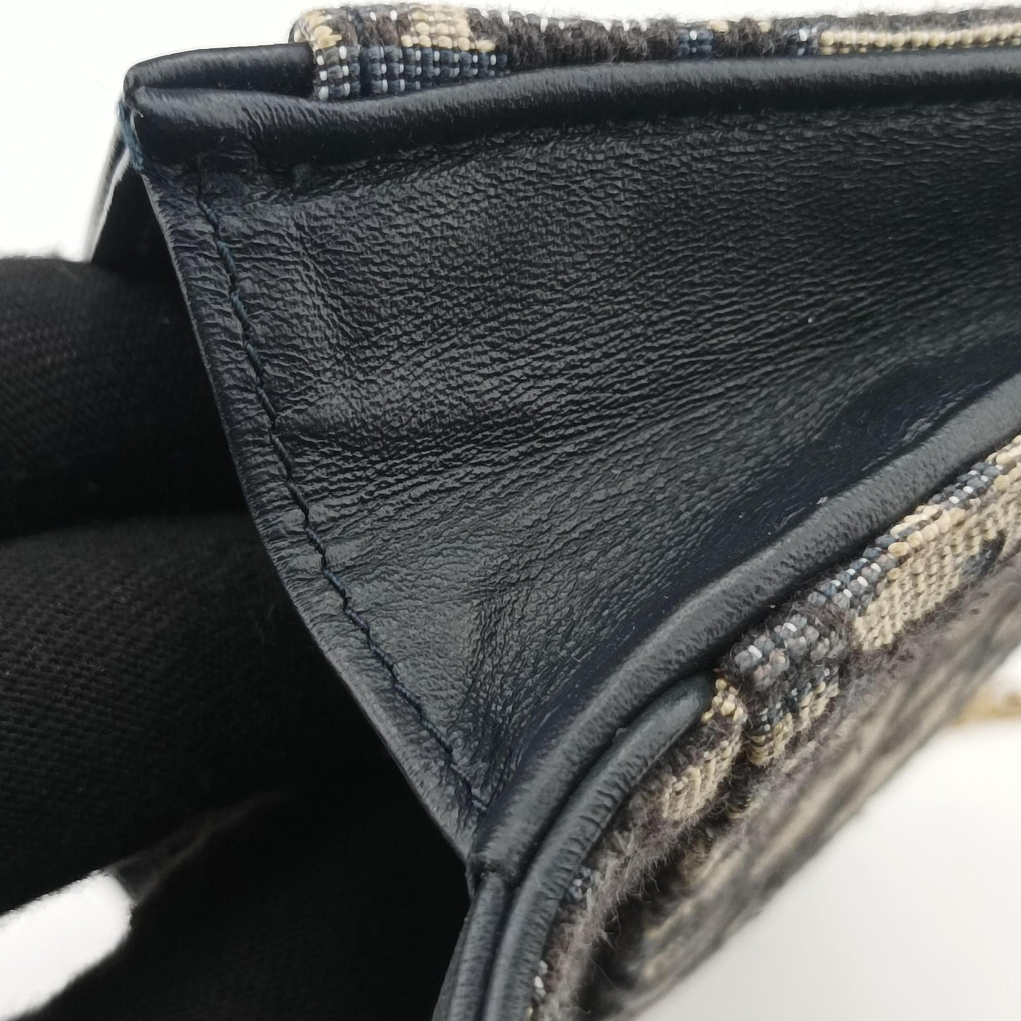Pre-owned Christian Dior Saddle Navy×Gray jacquard×Leather  shoulderbag | stylenewstar
