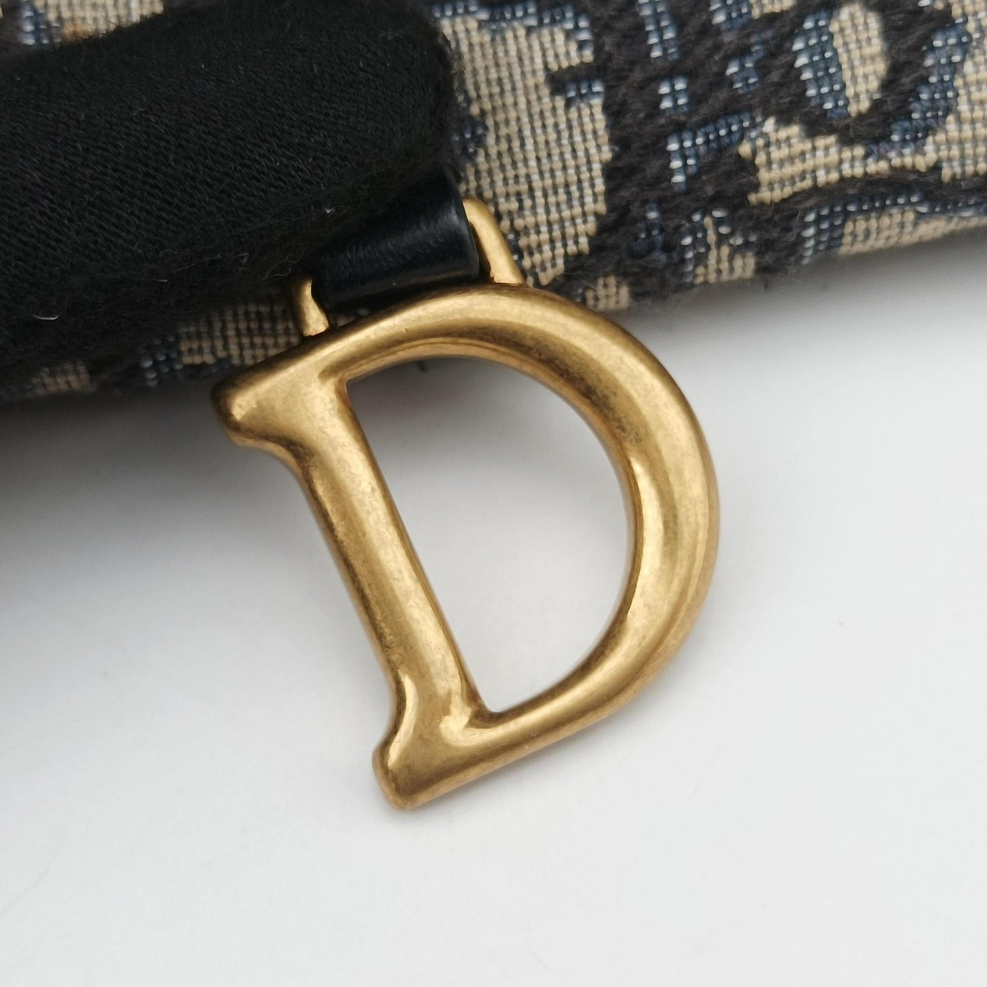 Pre-owned Christian Dior Saddle Navy×Gray jacquard×Leather  shoulderbag | stylenewstar