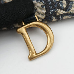 Pre-owned Christian Dior Saddle Navy×Gray jacquard×Leather  shoulderbag | stylenewstar