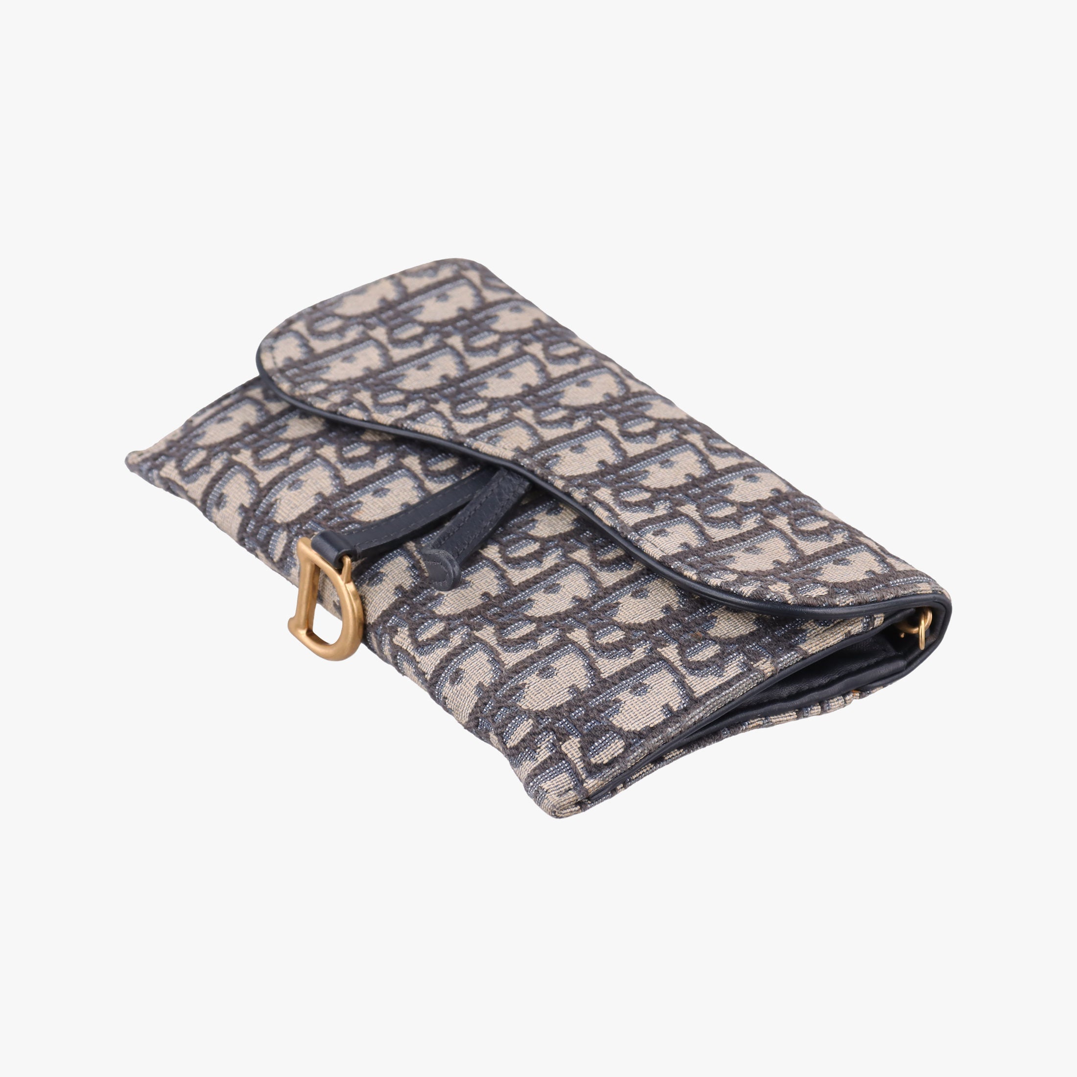Pre-owned Christian Dior Saddle Navy×Gray jacquard×Leather  shoulderbag | stylenewstar