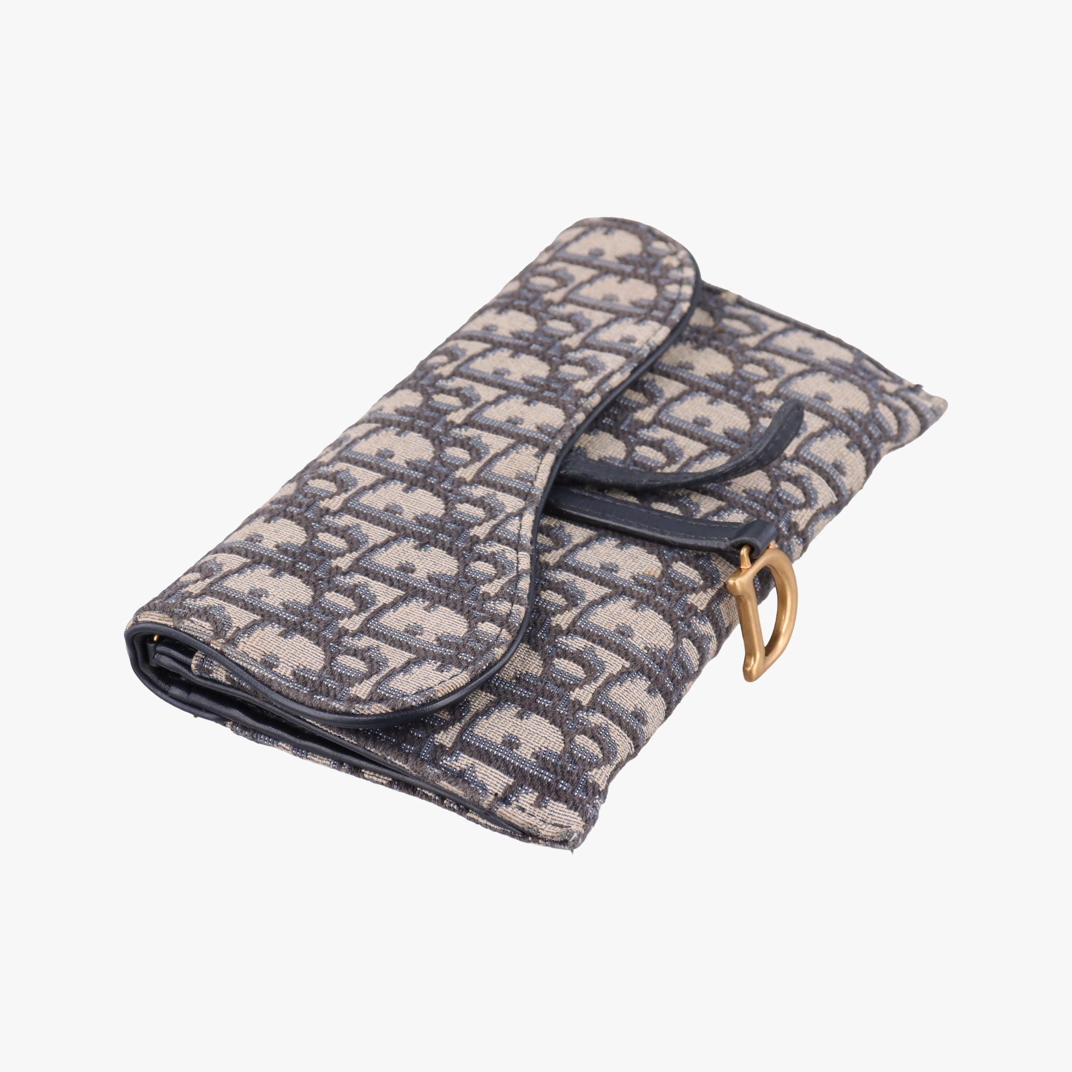 Pre-owned Christian Dior Saddle Navy×Gray jacquard×Leather  shoulderbag | stylenewstar