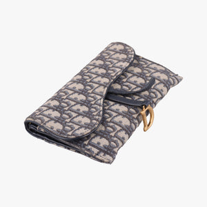 Pre-owned Christian Dior Saddle Navy×Gray jacquard×Leather  shoulderbag | stylenewstar