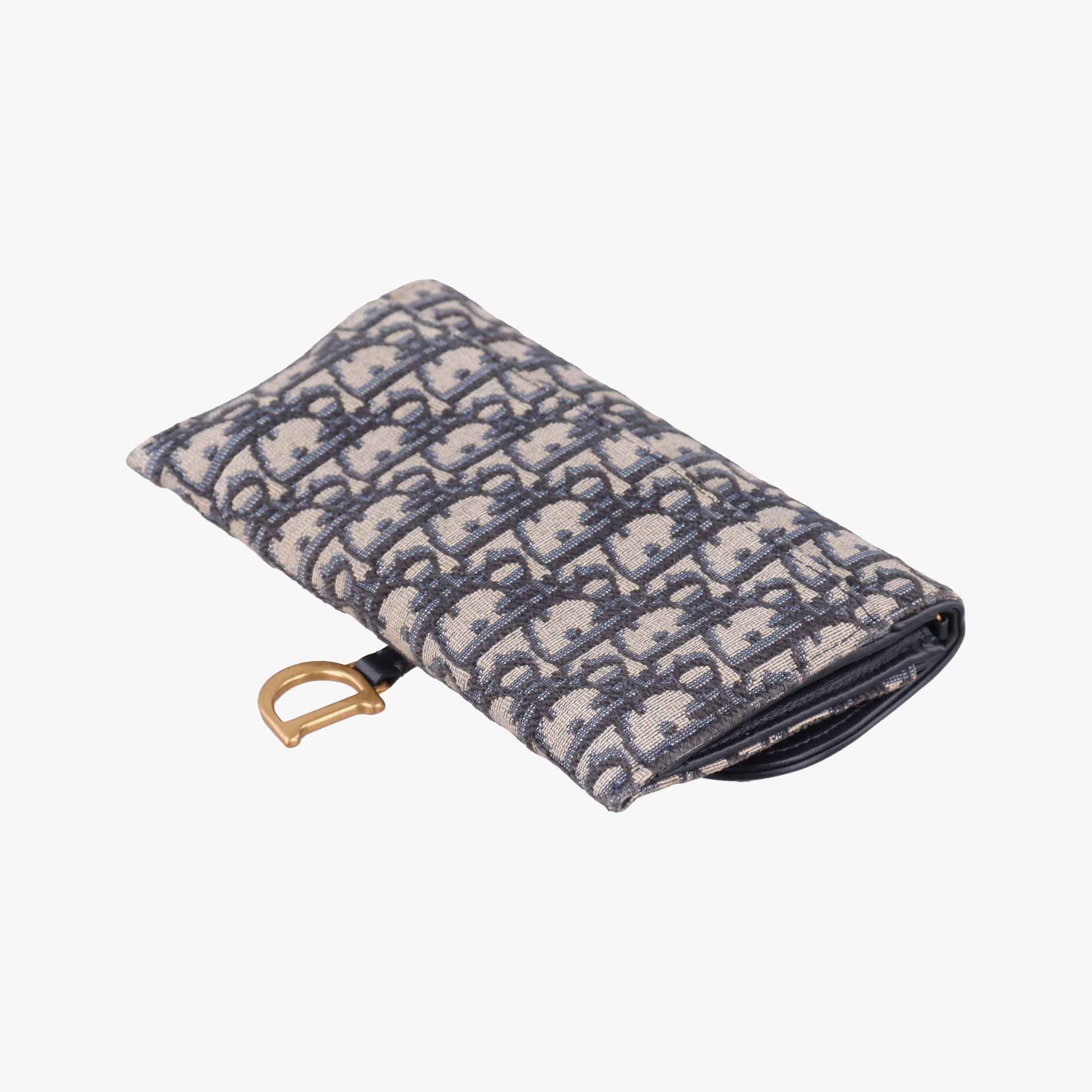 Pre-owned Christian Dior Saddle Navy×Gray jacquard×Leather  shoulderbag | stylenewstar