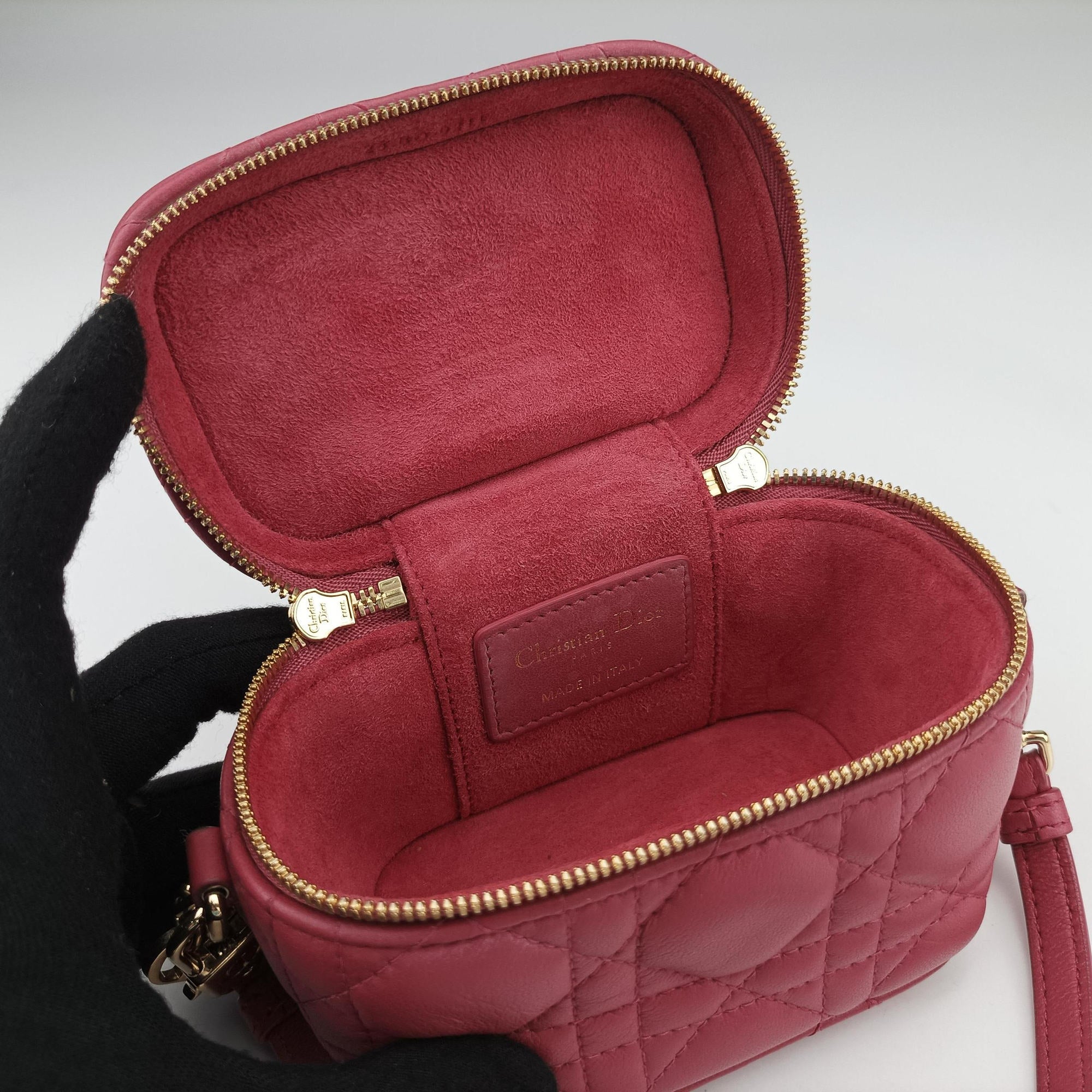 Pre-owned Christian Dior Lady Dior micro vanity RedPink lambskin  shoulderbag | stylenewstar