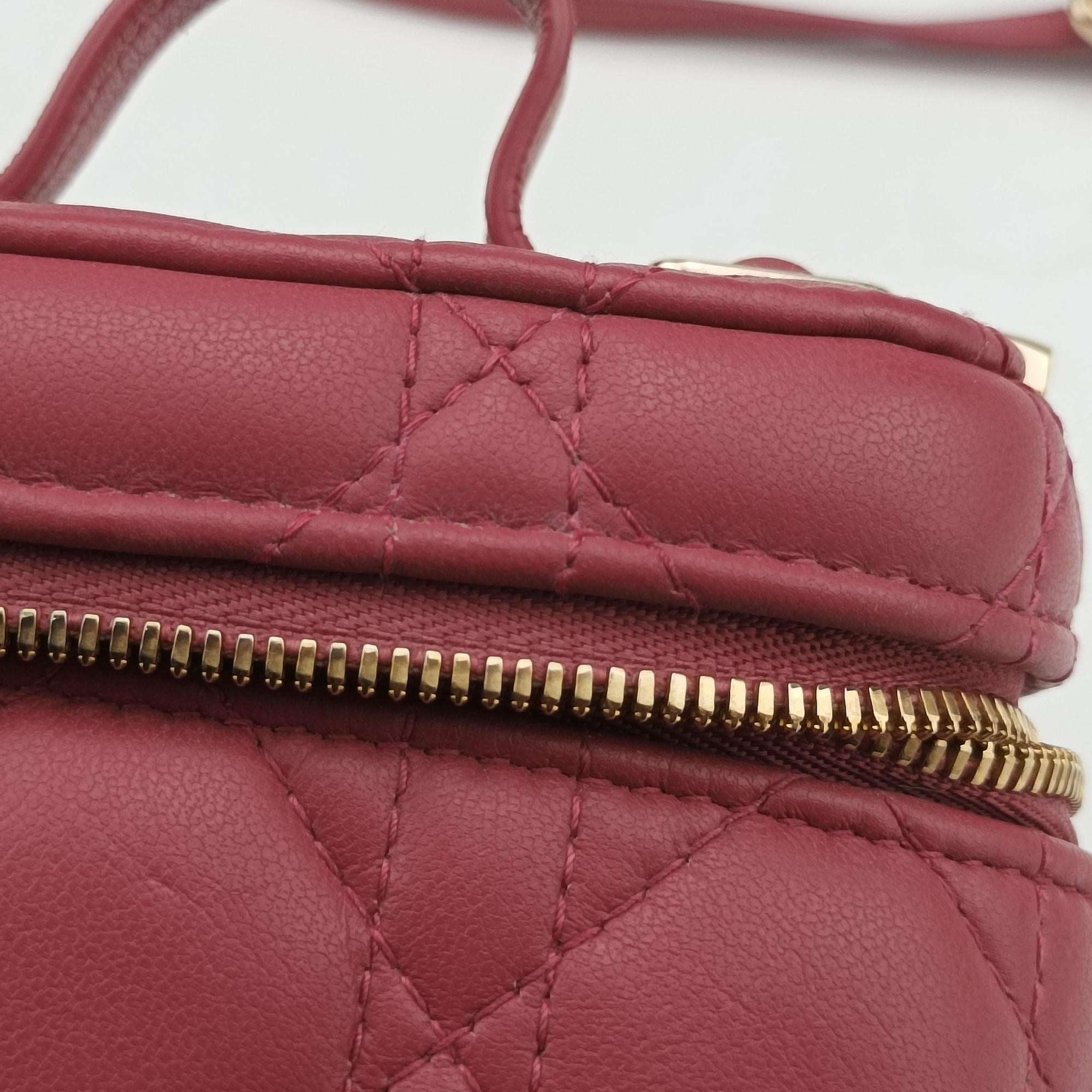 Pre-owned Christian Dior Lady Dior micro vanity RedPink lambskin  shoulderbag | stylenewstar