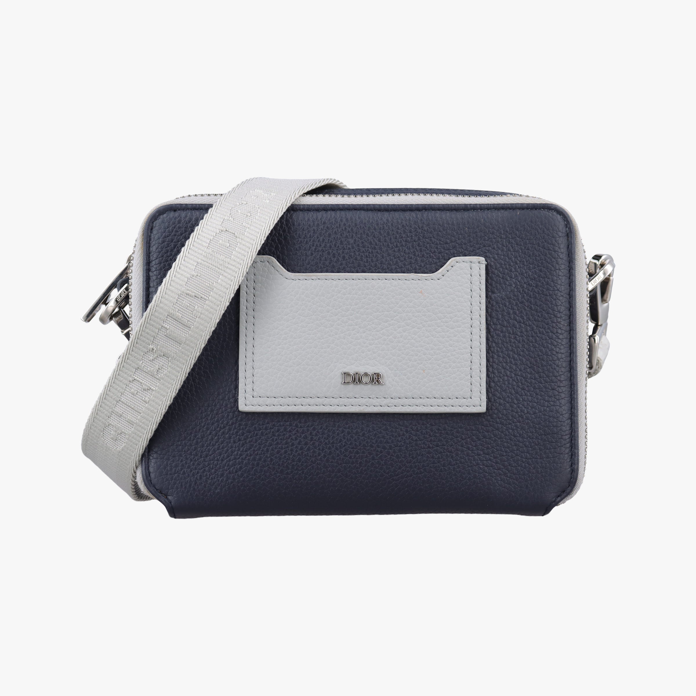 Pre-owned Christian Dior Compact Messenger Navy × Grey Leather  shoulderbag | stylenewstar