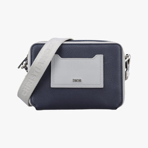 Pre-owned Christian Dior Compact Messenger Navy × Grey Leather  shoulderbag | stylenewstar