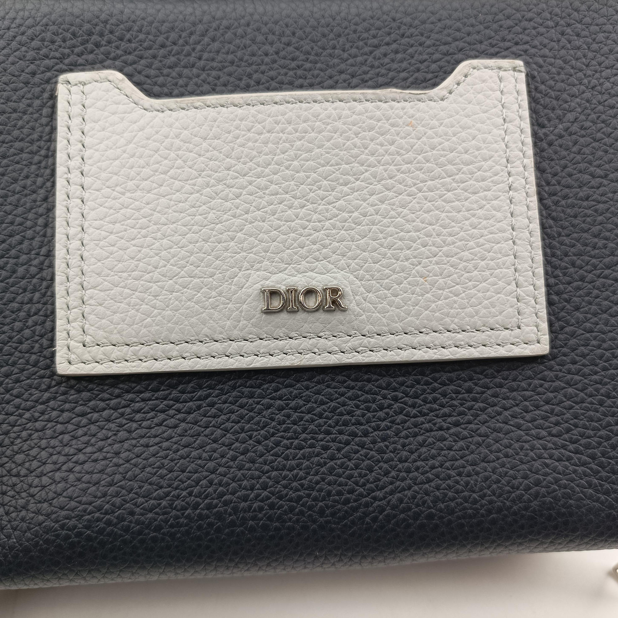 Pre-owned Christian Dior Compact Messenger Navy × Grey Leather  shoulderbag | stylenewstar