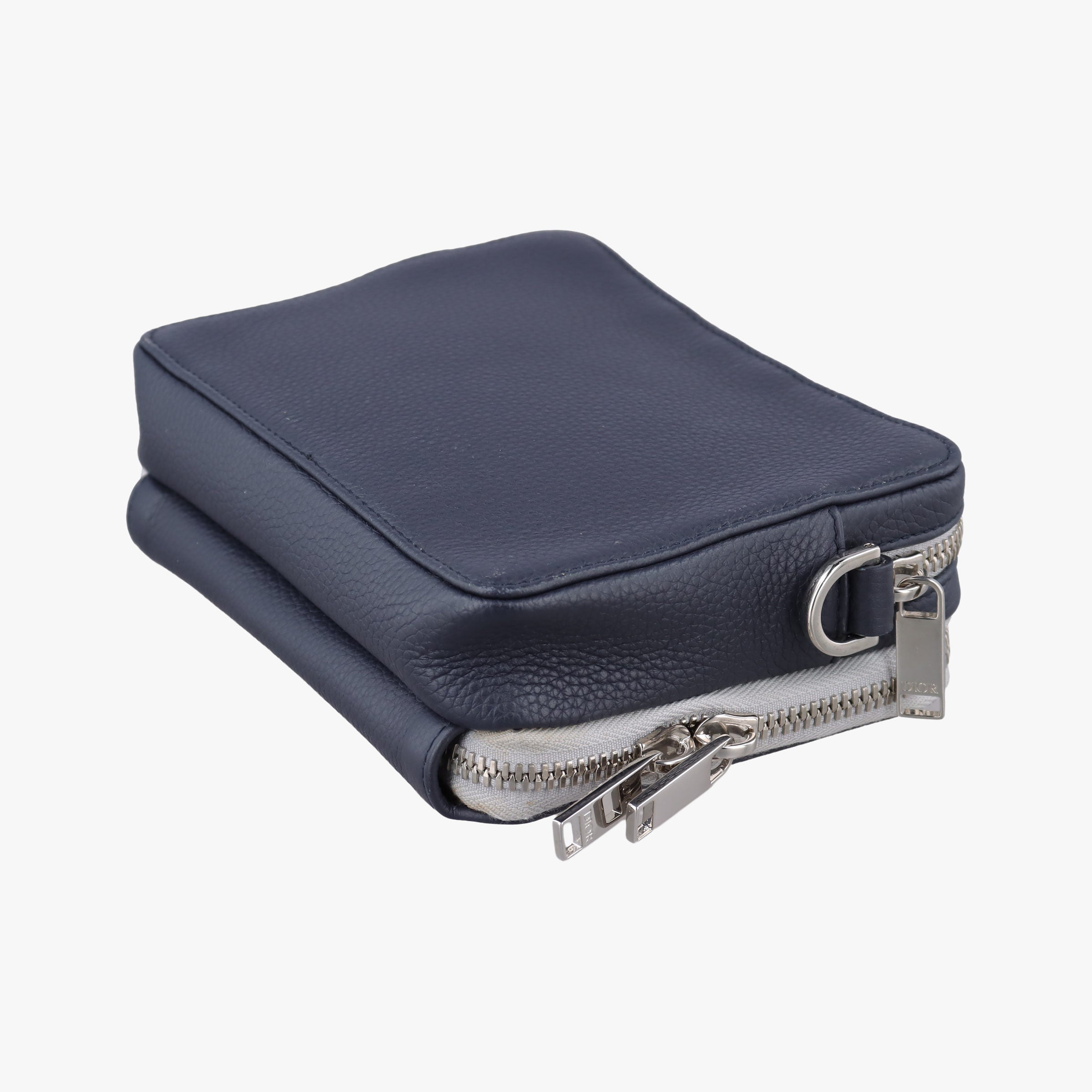 Pre-owned Christian Dior Compact Messenger Navy × Grey Leather  shoulderbag | stylenewstar