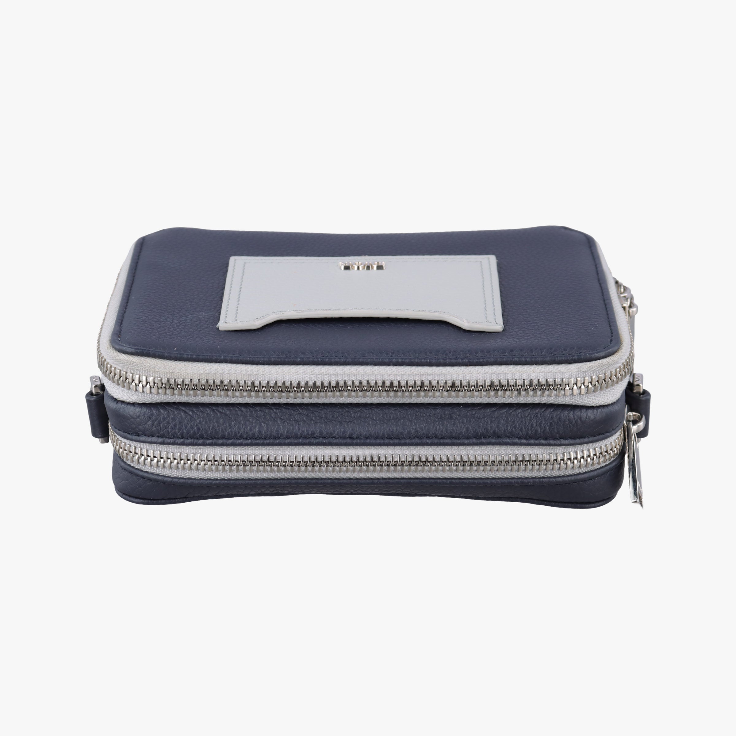 Pre-owned Christian Dior Compact Messenger Navy × Grey Leather  shoulderbag | stylenewstar