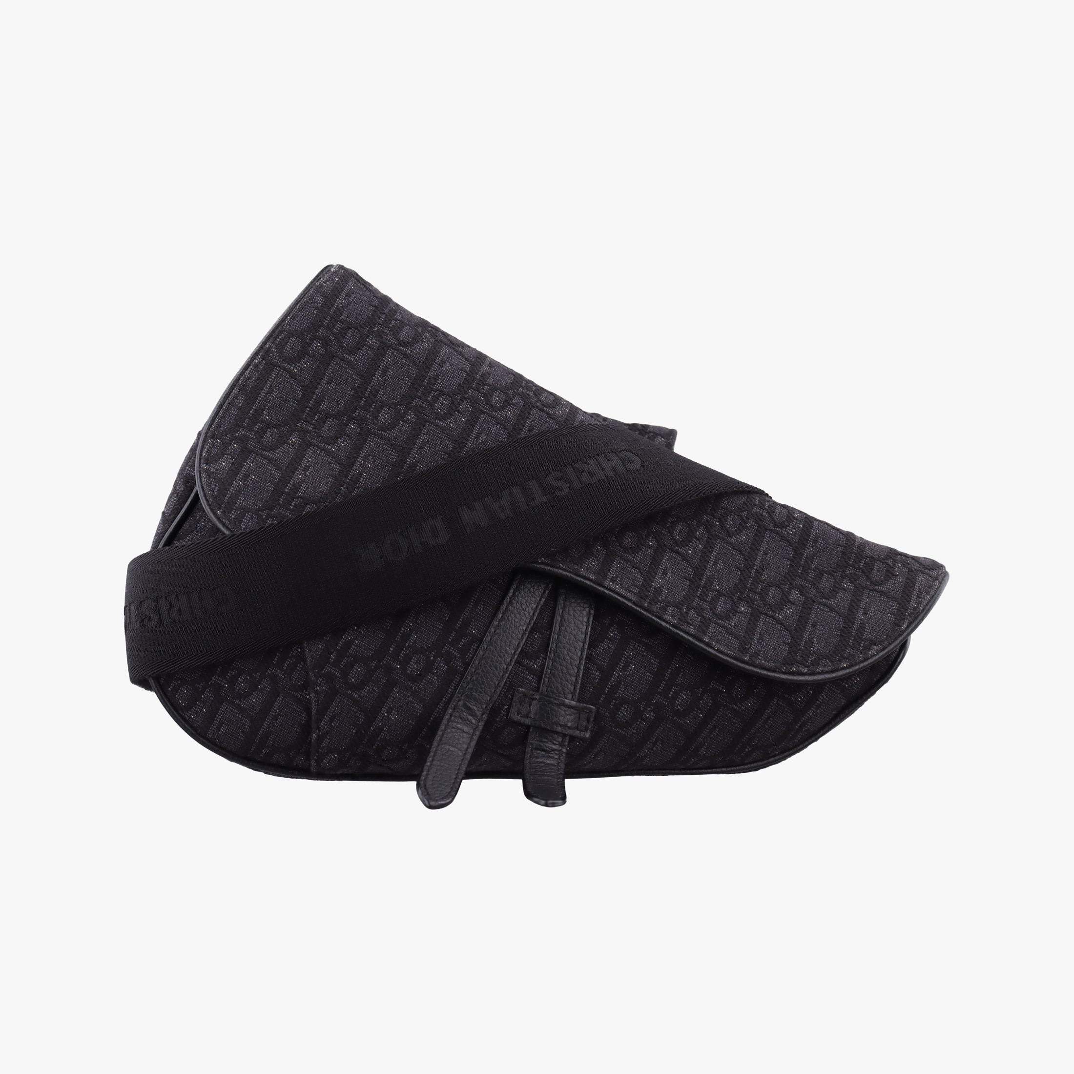 Secondhand Christian Dior Saddle Black Jacquard×Leather 1ADPO093YKY shoulderbag | stylenewstar
