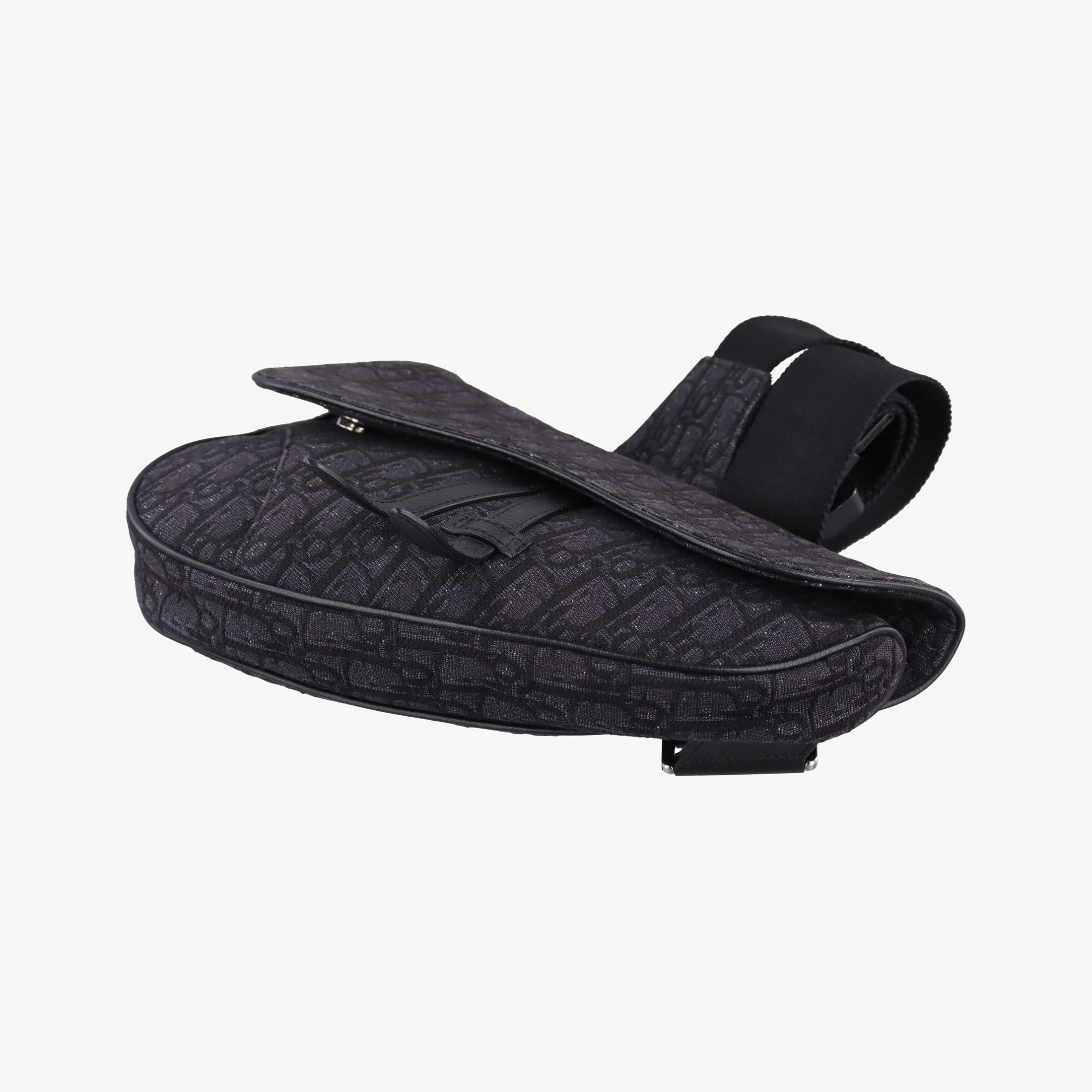 Secondhand Christian Dior Saddle Black Jacquard×Leather 1ADPO093YKY shoulderbag | stylenewstar