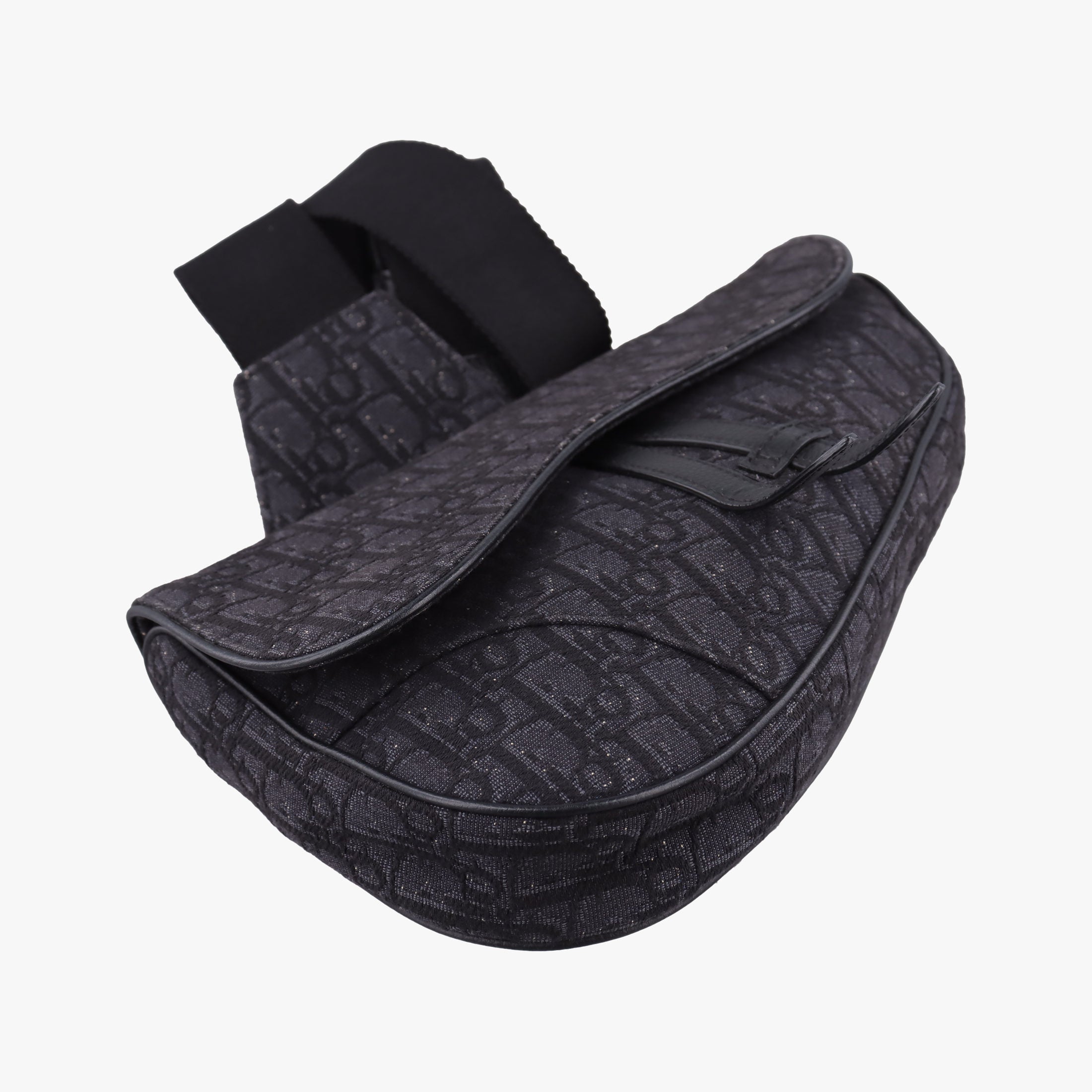 Secondhand Christian Dior Saddle Black Jacquard×Leather 1ADPO093YKY shoulderbag | stylenewstar