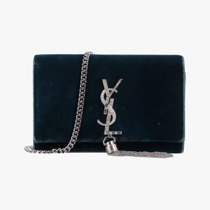 Pre-owned Yves Saint Laurent KATE Green velour 491521 shoulderbag | stylenewstar