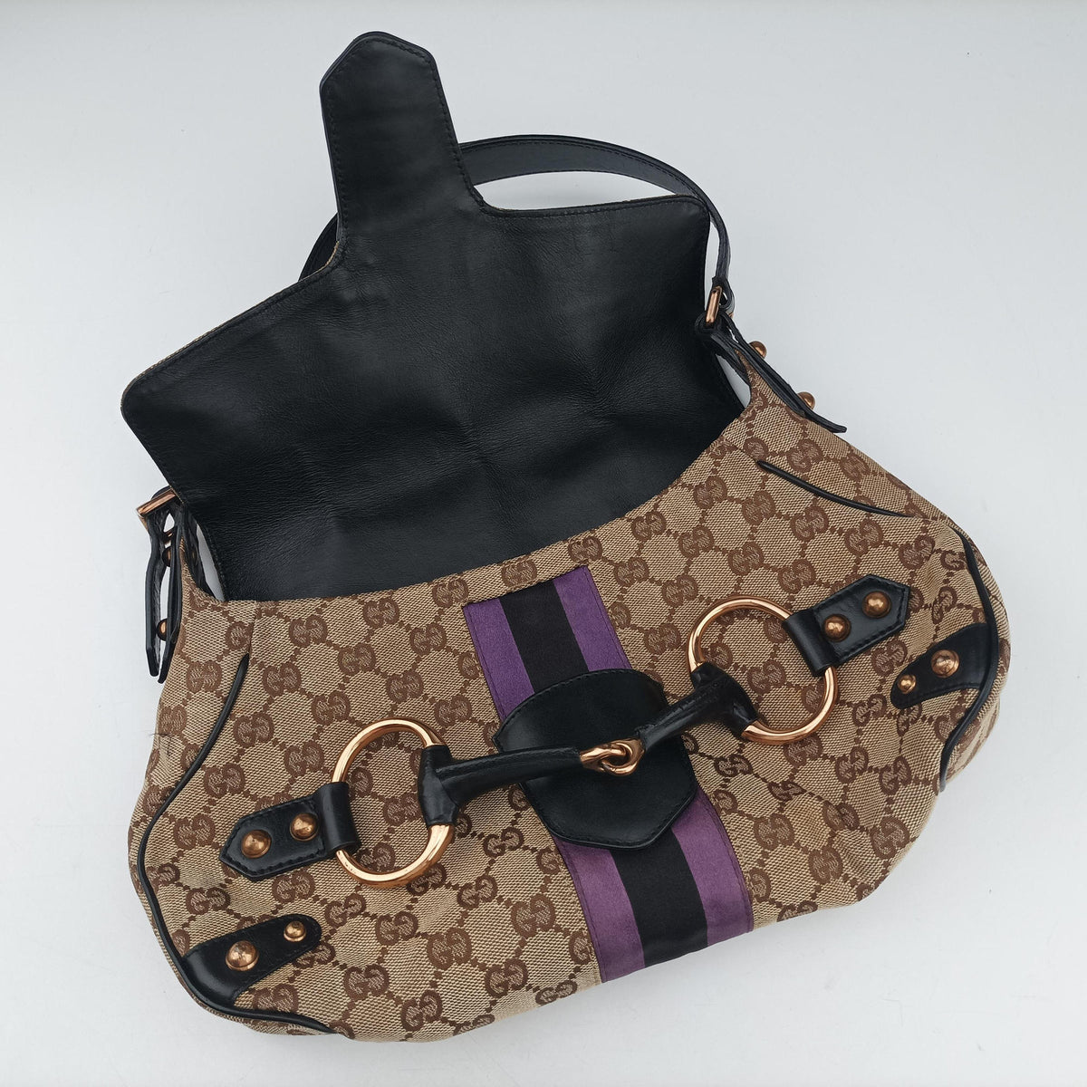 Pre-owned Gucci Horsebit Brown Canvas×Leather 129500 shoulderbag | stylenewstar