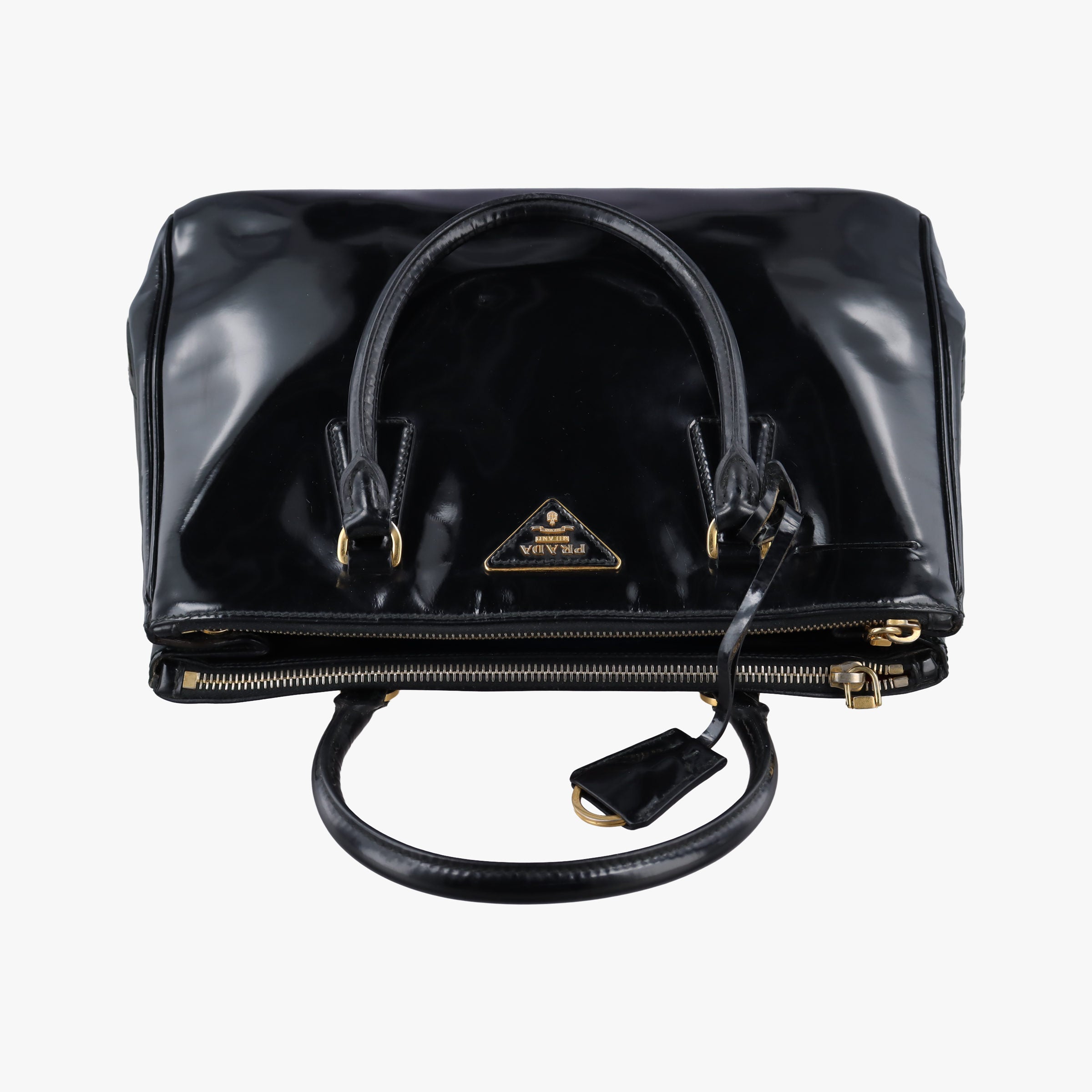 Pre-owned Prada Galleria Black patent 1BA274 shoulderbag | stylenewstar
