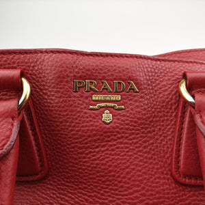 Pre-owned Prada Vitello Daino Top Handle Red Leather BN2420 handbag | stylenewstar