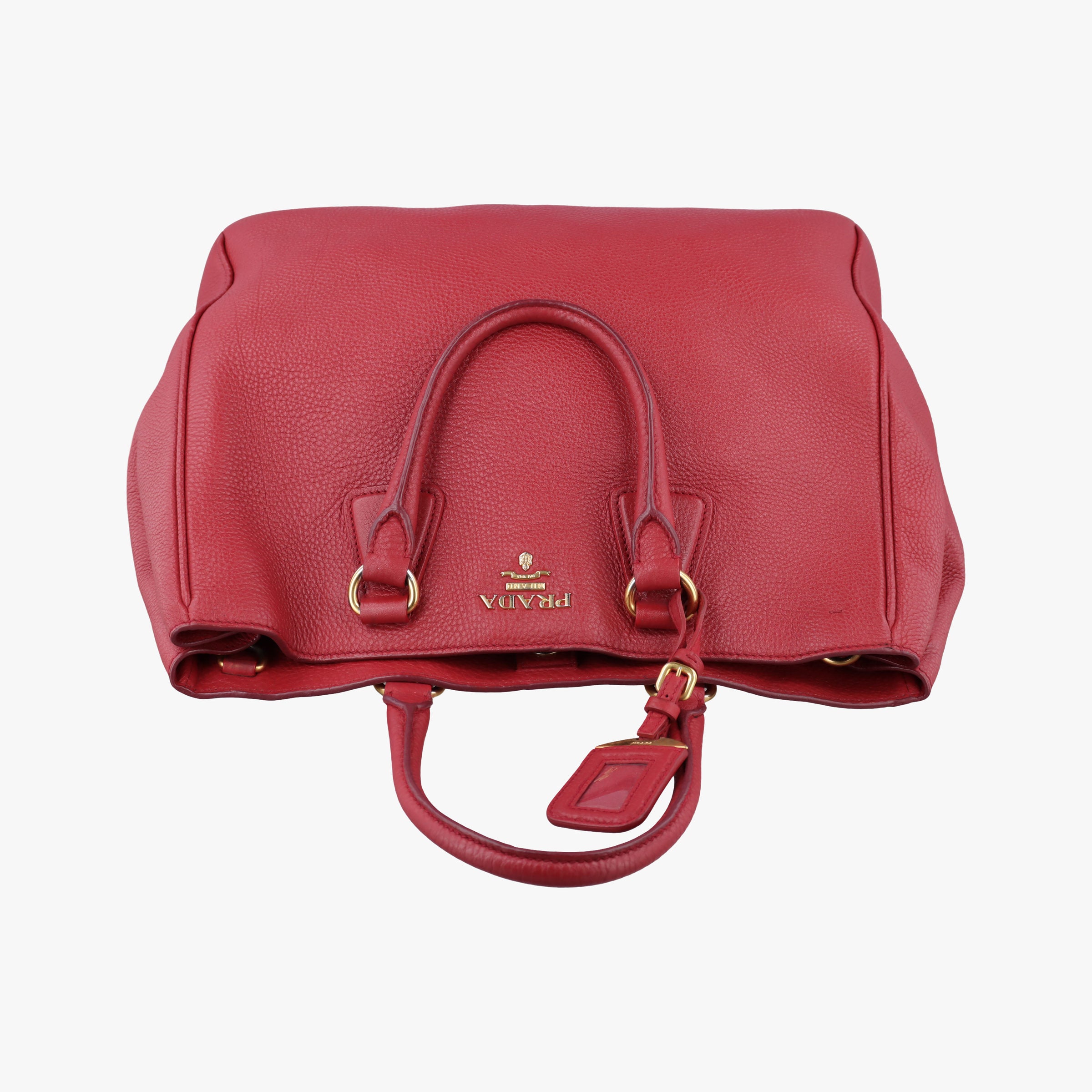 Pre-owned Prada Vitello Daino Top Handle Red Leather BN2420 handbag | stylenewstar