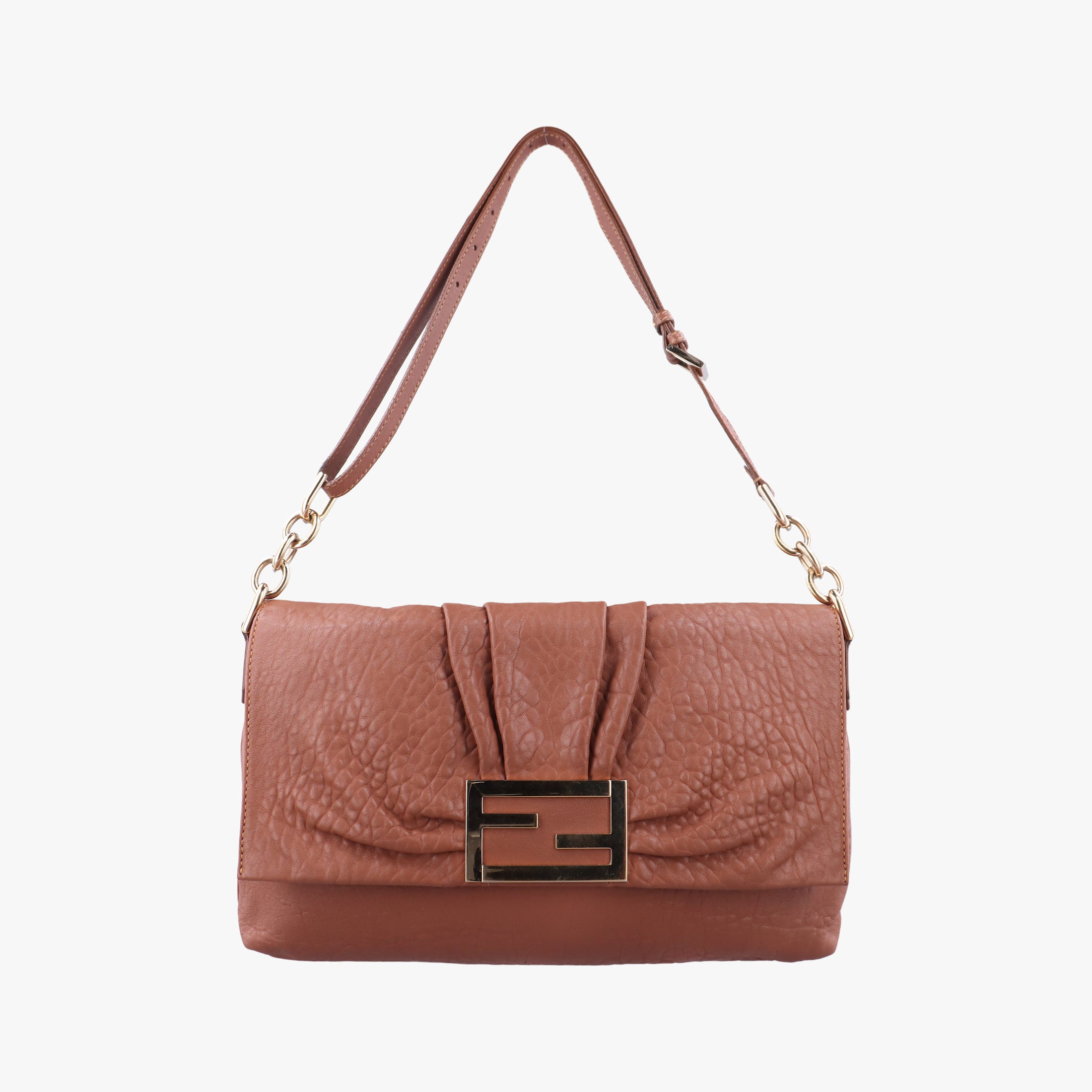 Pre-owned Fendi Mia Flap Brown Leather 8BT163 shoulderbag | stylenewstar