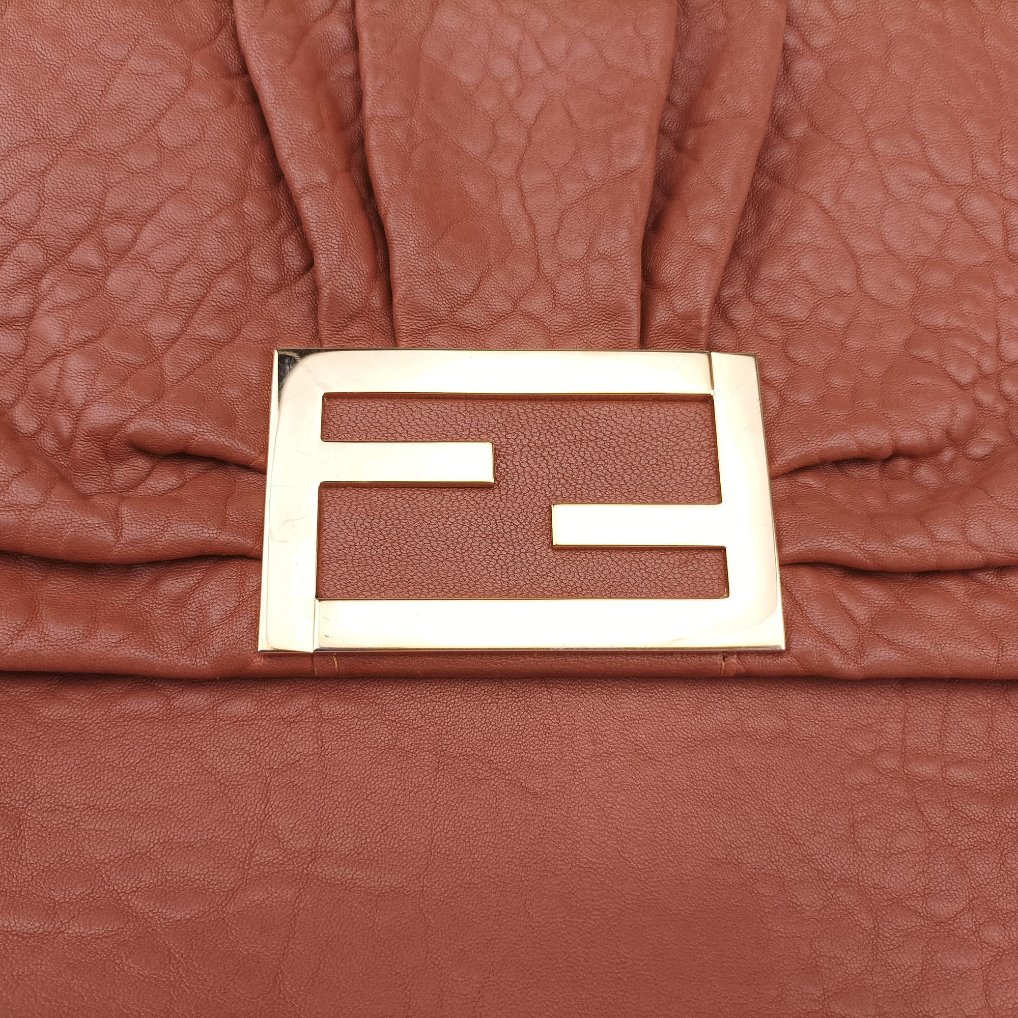Pre-owned Fendi Mia Flap Brown Leather 8BT163 shoulderbag | stylenewstar