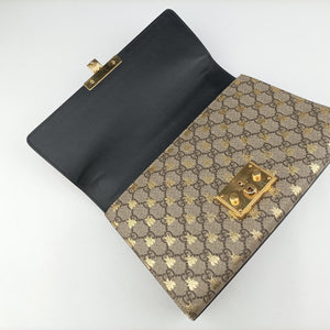 Pre-owned Gucci Padlock Beige x Black PVC coated canvas x Leather 409486 shoulderbag | stylenewstar