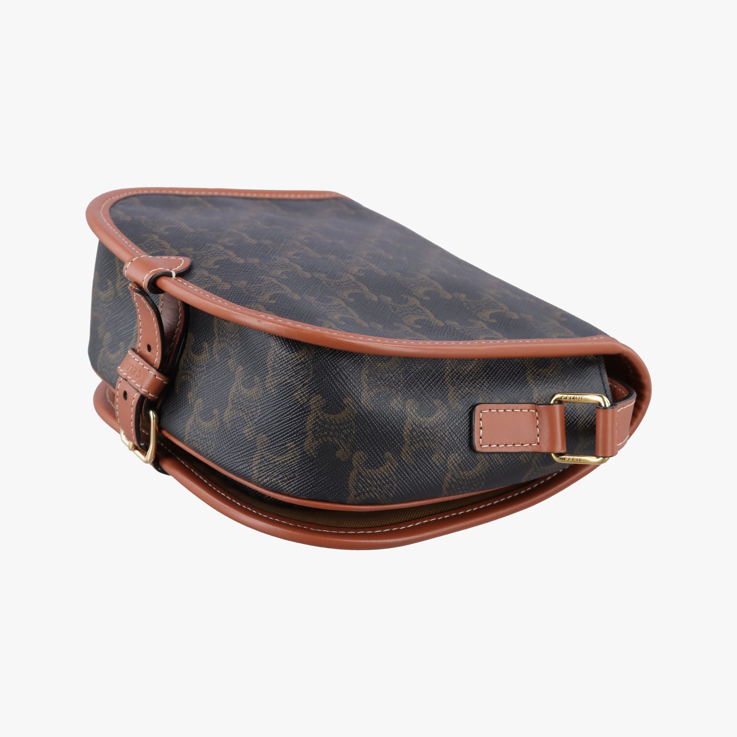 Pre-owned Celine FOLCO Triomphe Brown PVC coated canvas×Leather  shoulderbag | stylenewstar