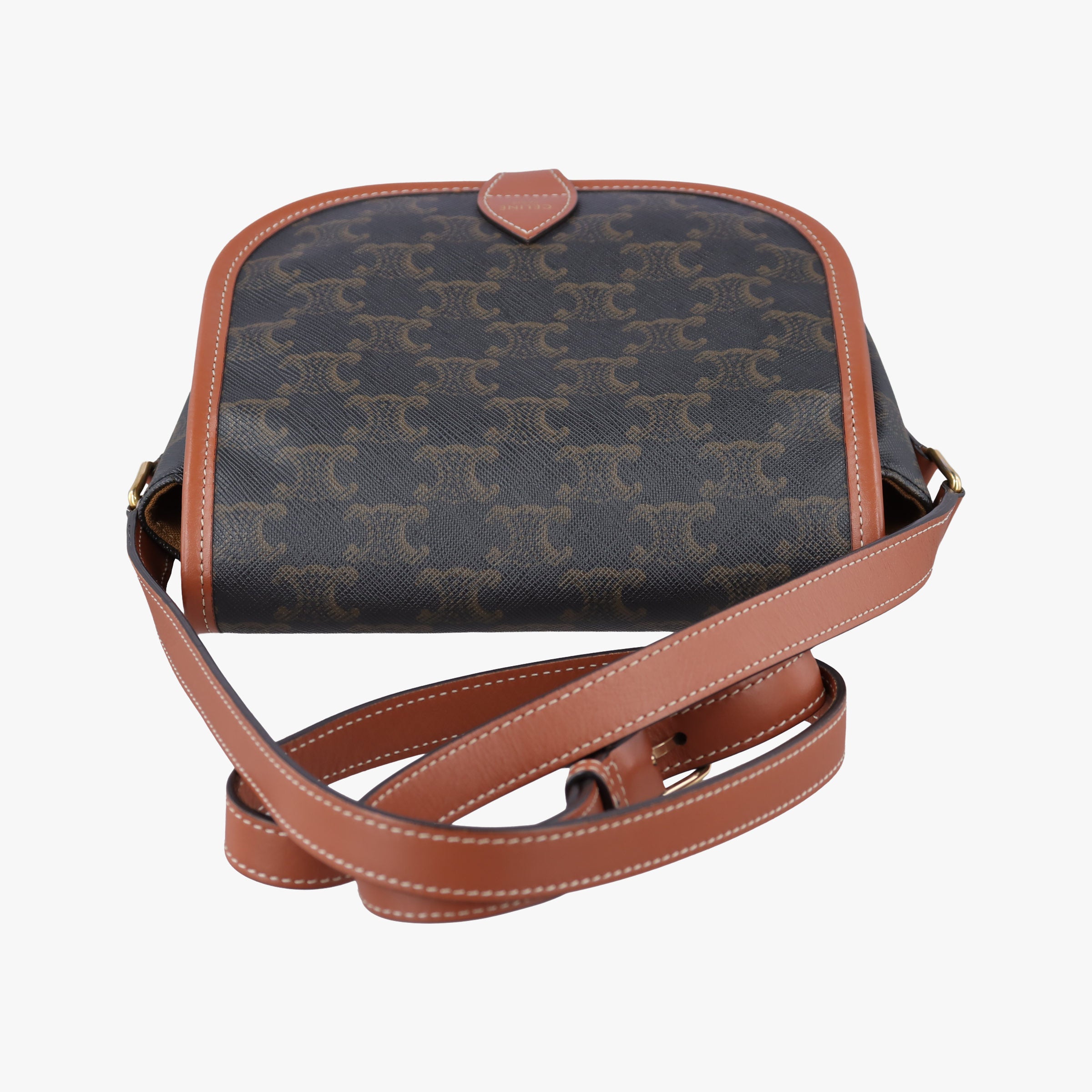 Pre-owned Celine FOLCO Triomphe Brown PVC coated canvas×Leather  shoulderbag | stylenewstar