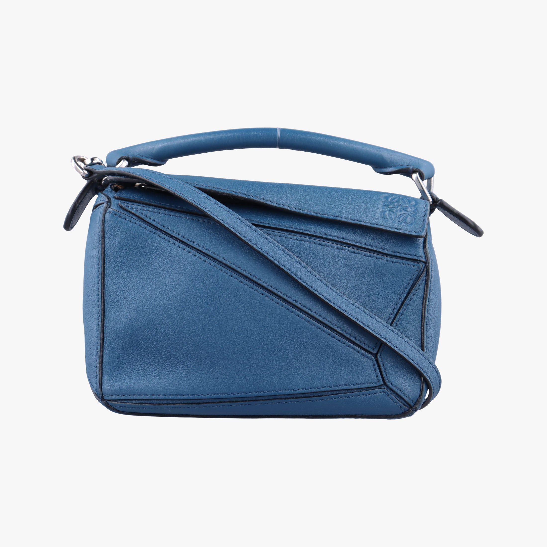 Pre-owned Loewe Puzzle mini Blue Leather  shoulderbag | stylenewstar