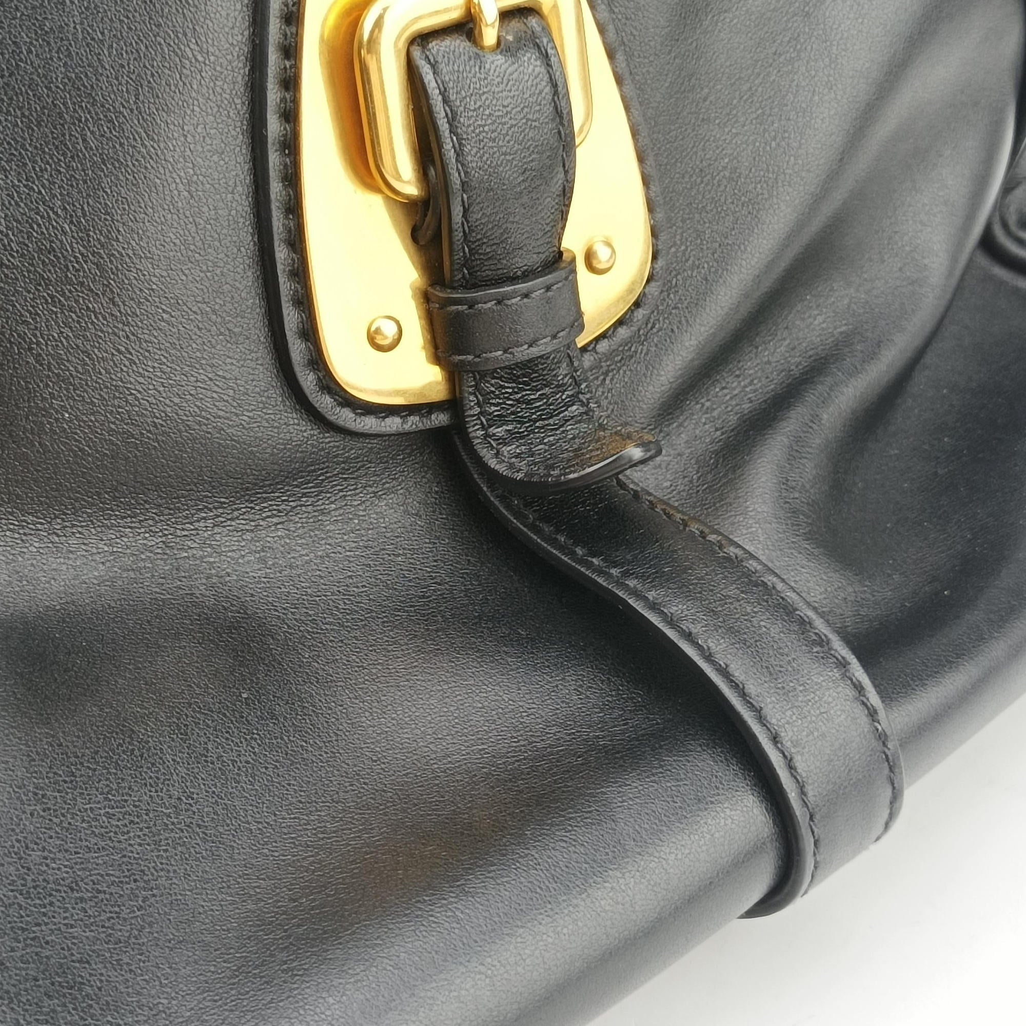 Pre-owned Prada Vitello Daino Logo Black Leather BN1903 shoulderbag | stylenewstar