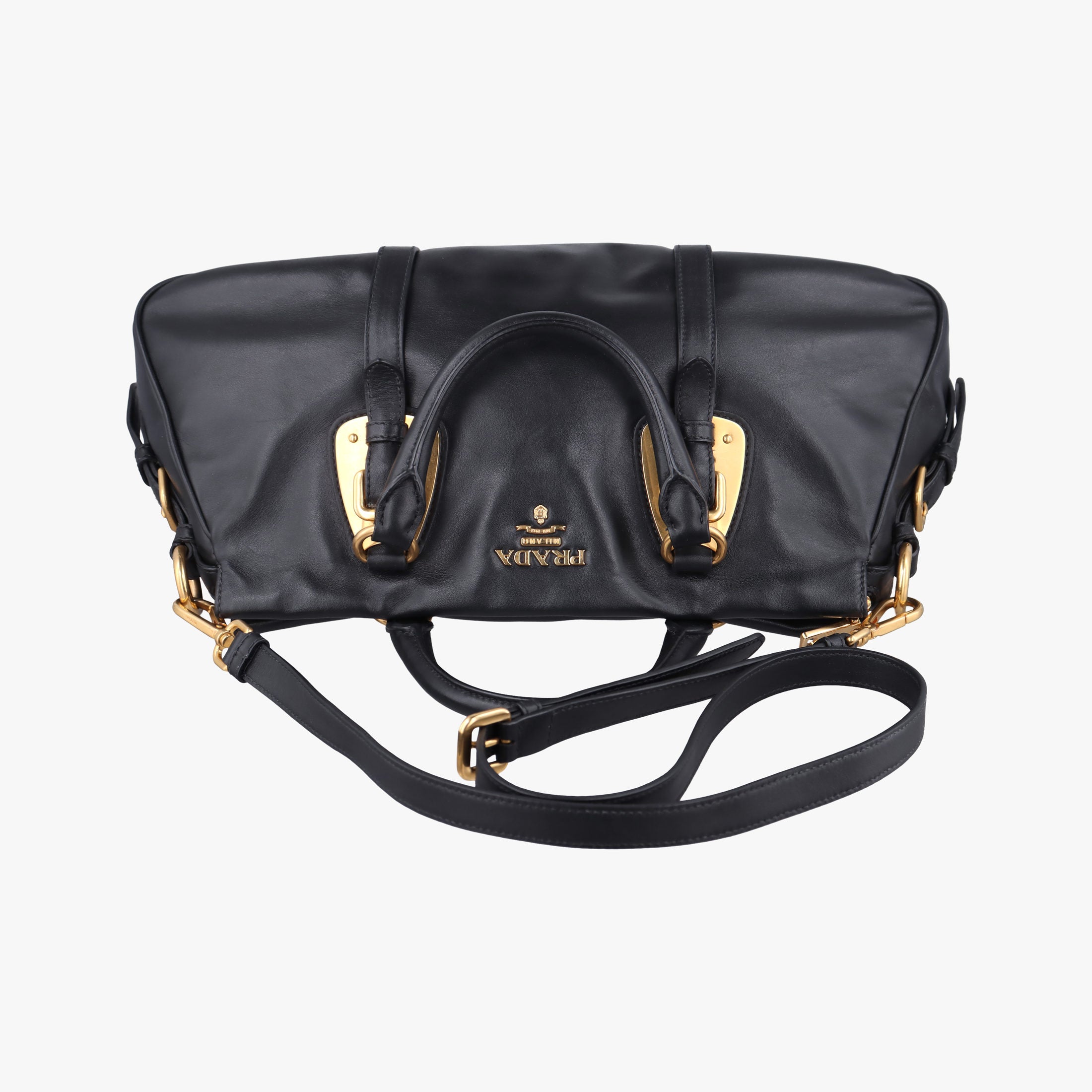 Pre-owned Prada Vitello Daino Logo Black Leather BN1903 shoulderbag | stylenewstar