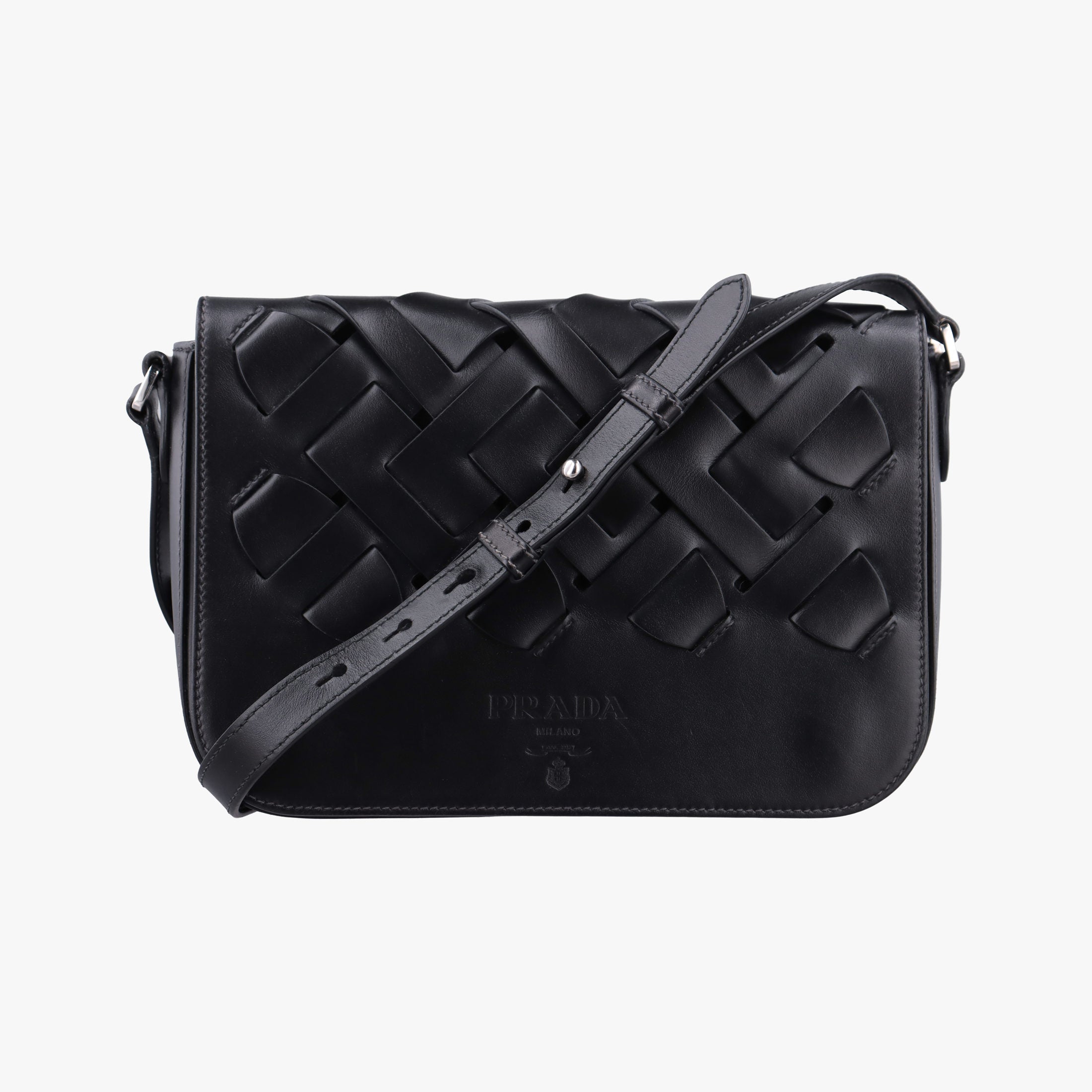 Pre-owned Bottega Veneta Vitello Intreccio Tress Black Leather  shoulderbag | stylenewstar
