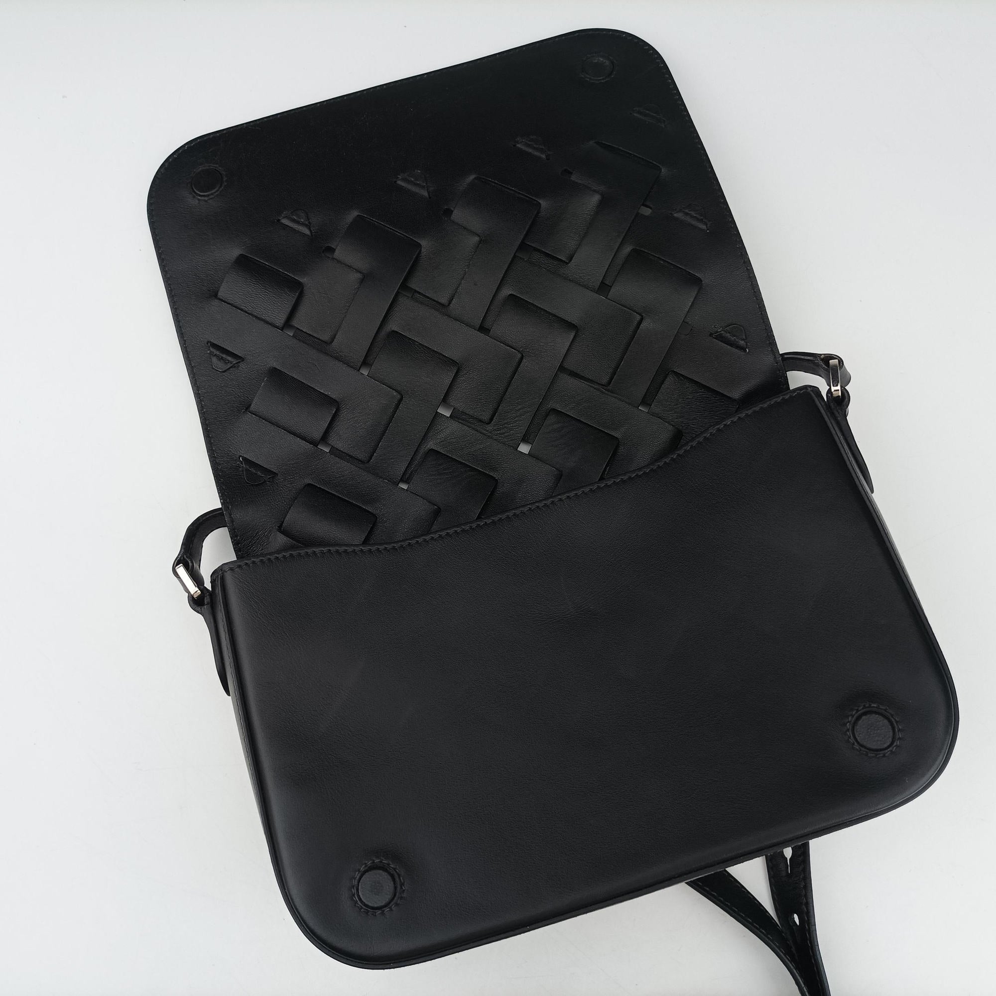Pre-owned Bottega Veneta Vitello Intreccio Tress Black Leather  shoulderbag | stylenewstar