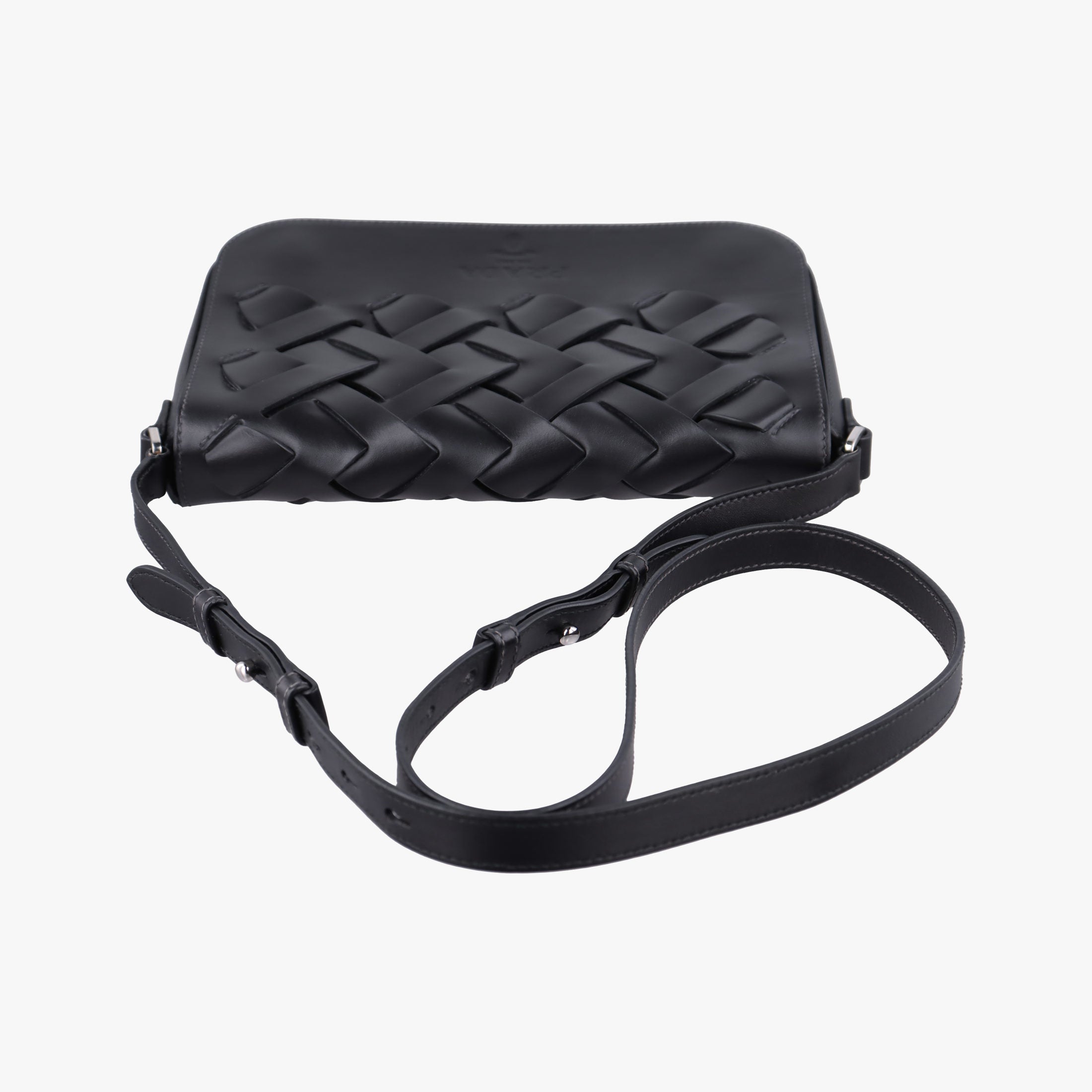 Pre-owned Bottega Veneta Vitello Intreccio Tress Black Leather  shoulderbag | stylenewstar