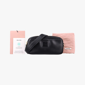 Pre-owned Miu Miu Logo belt Black leather  bum bag/waist bag | stylenewstar