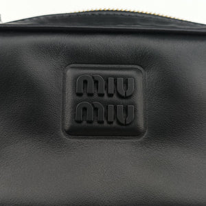 Pre-owned Miu Miu Logo belt Black leather  bum bag/waist bag | stylenewstar
