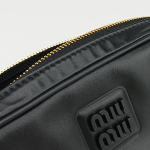Pre-owned Miu Miu Logo belt Black leather  bum bag/waist bag | stylenewstar