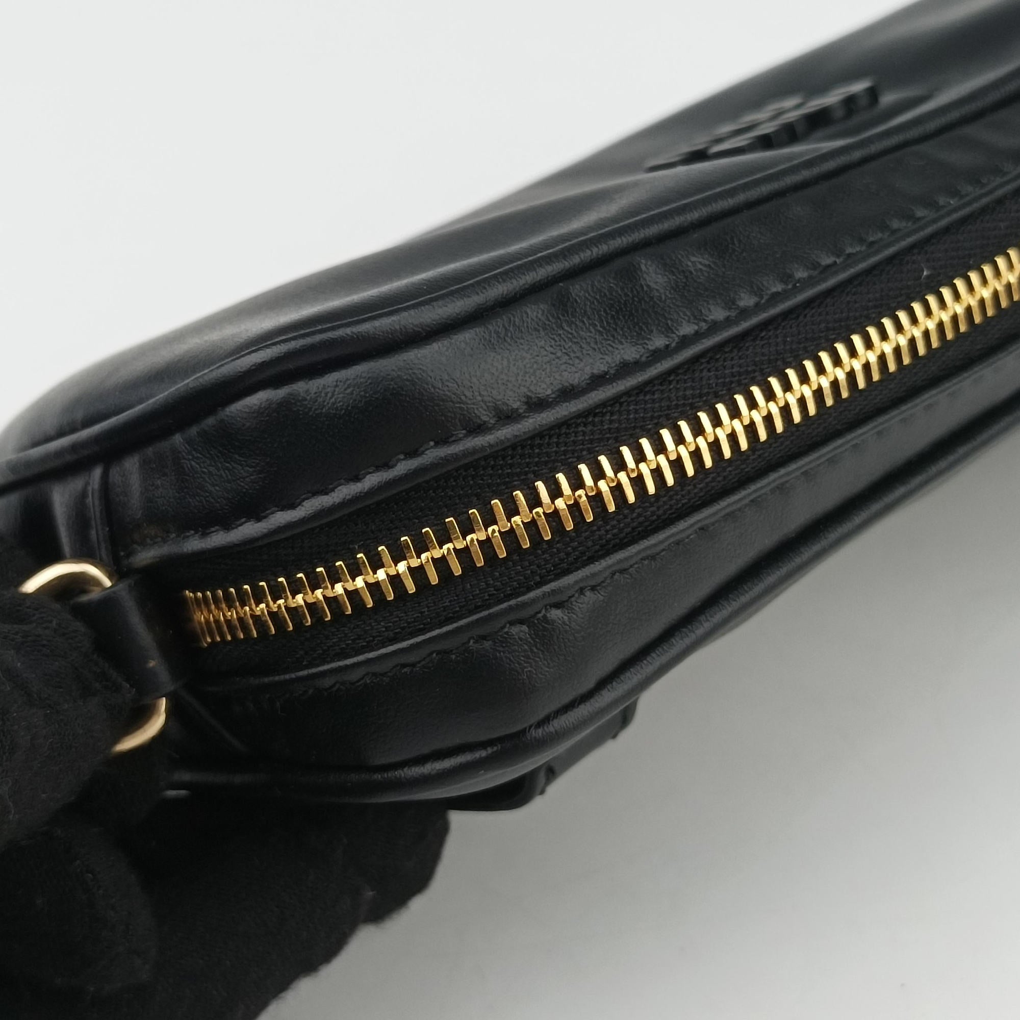 Pre-owned Miu Miu Logo belt Black leather  bum bag/waist bag | stylenewstar