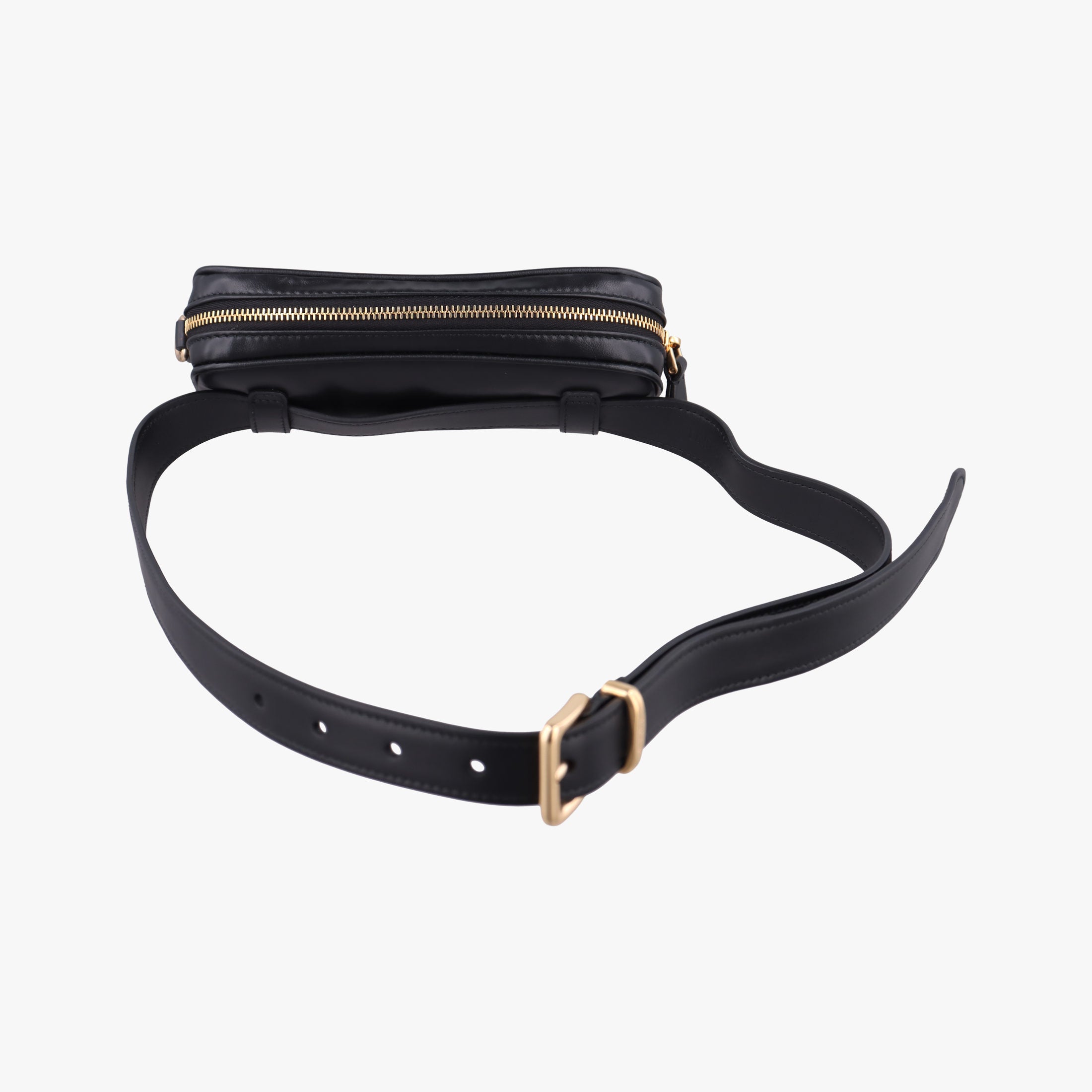 Pre-owned Miu Miu Logo belt Black leather  bum bag/waist bag | stylenewstar
