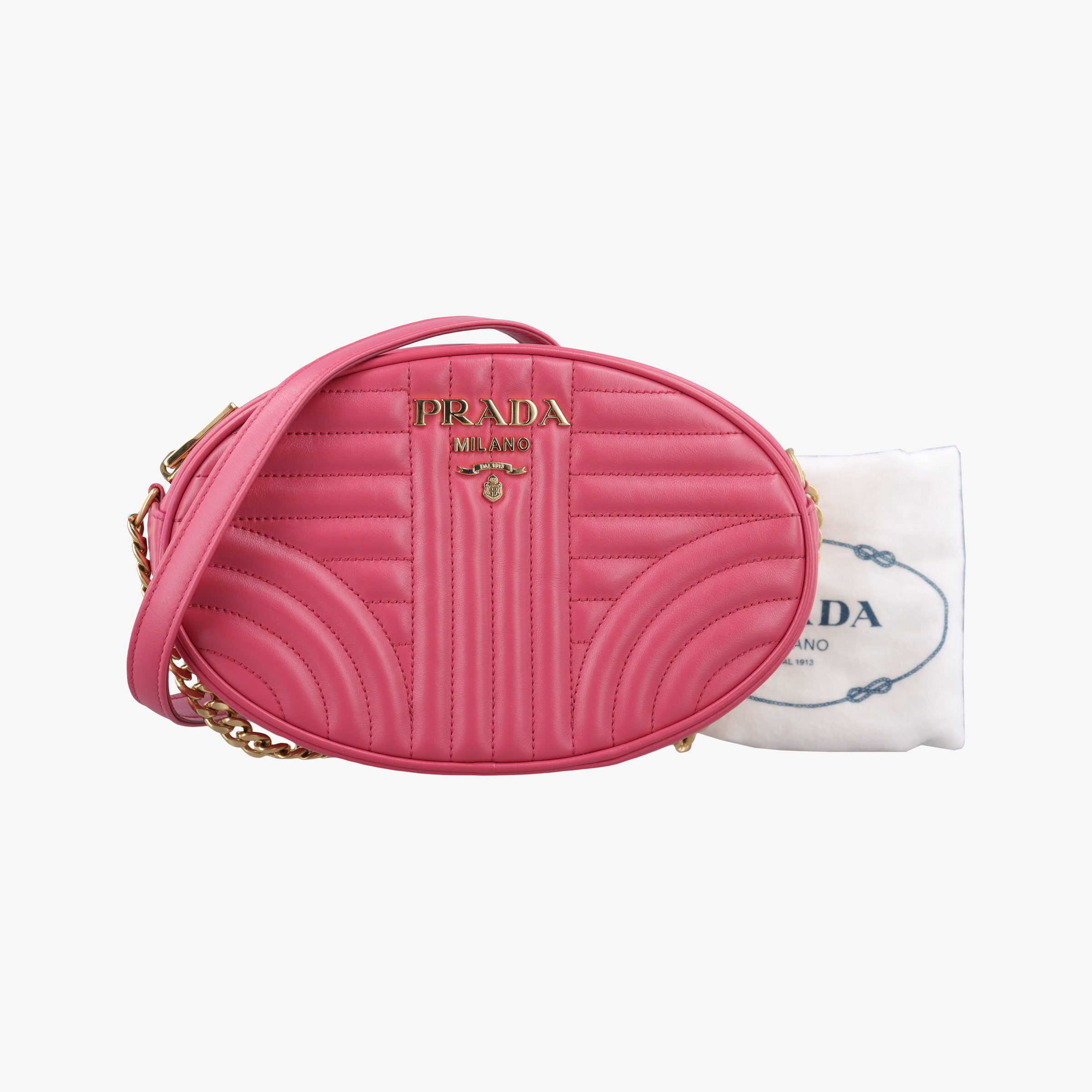Secondhand Prada Impunture Diagramme Oval Pink leather 1BH131 shoulderbag | stylenewstar