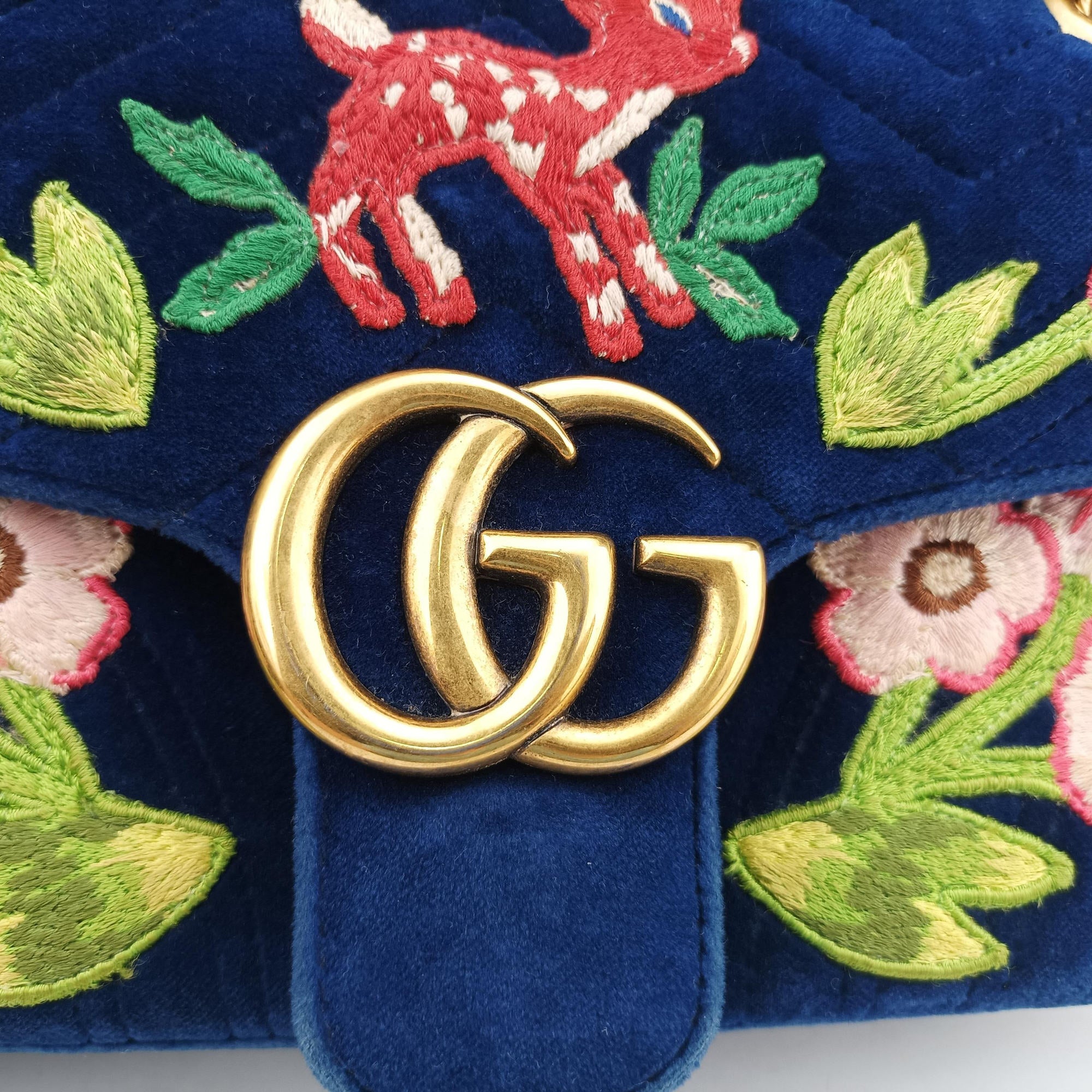 Vintage Gucci GG Marmont Navy×Multicolour velour 443497 shoulderbag | stylenewstar