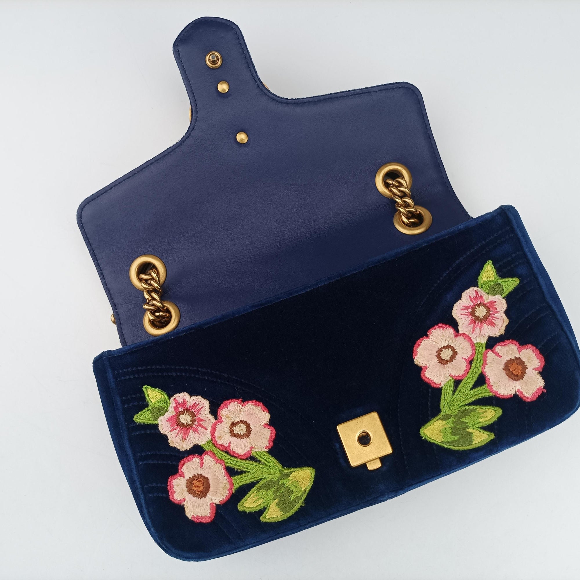 Vintage Gucci GG Marmont Navy×Multicolour velour 443497 shoulderbag | stylenewstar