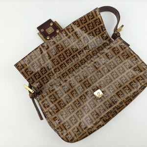 Pre-owned Fendi Baguette Brown PVC coated canvas 240826 handbag | stylenewstar