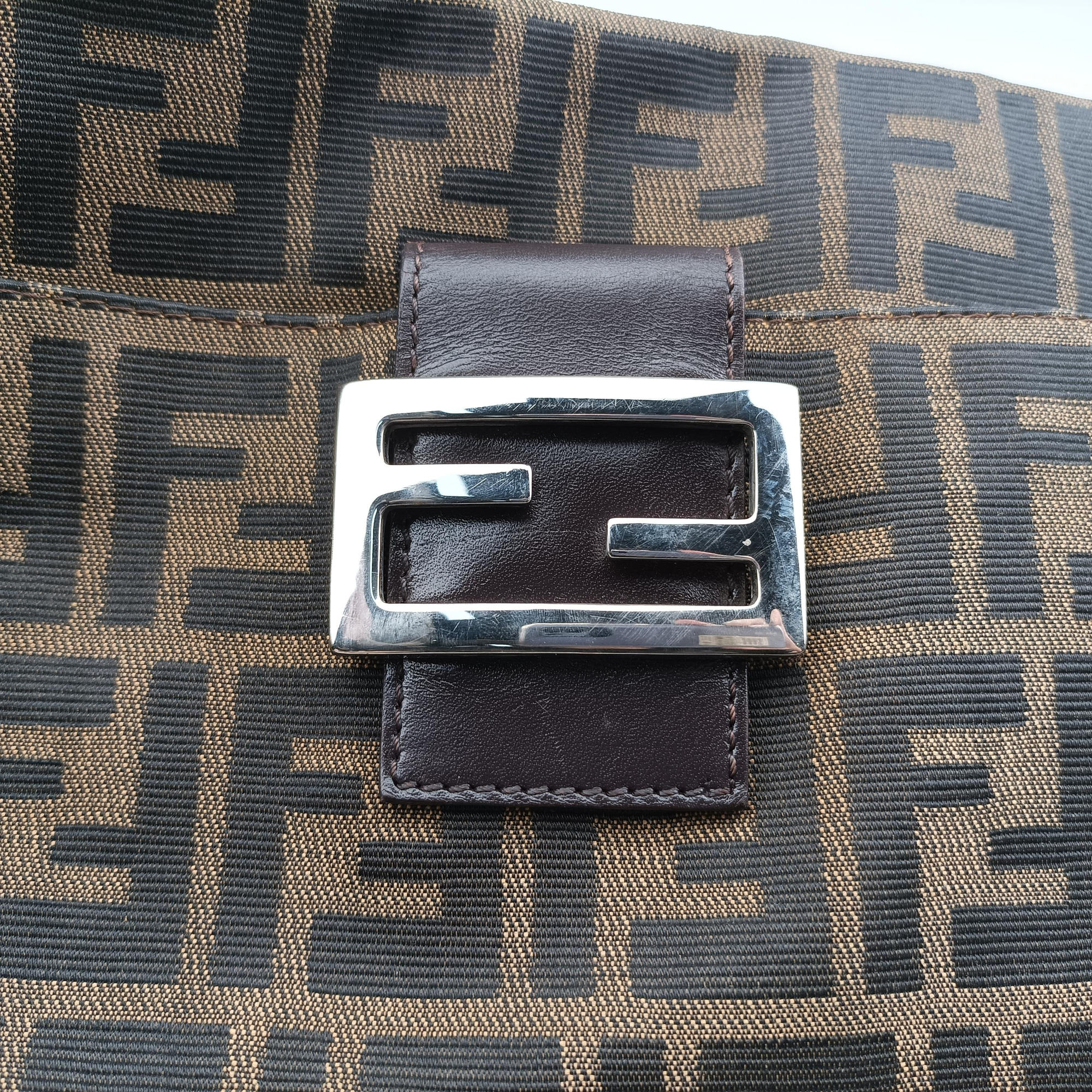 Secondhand Fendi Zucca pattern Brown canvas×leather 214526 shoulderbag | stylenewstar