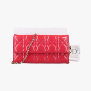 Pre-owned Christian Dior Lady Dior cannage Red Patent  shoulderbag | stylenewstar