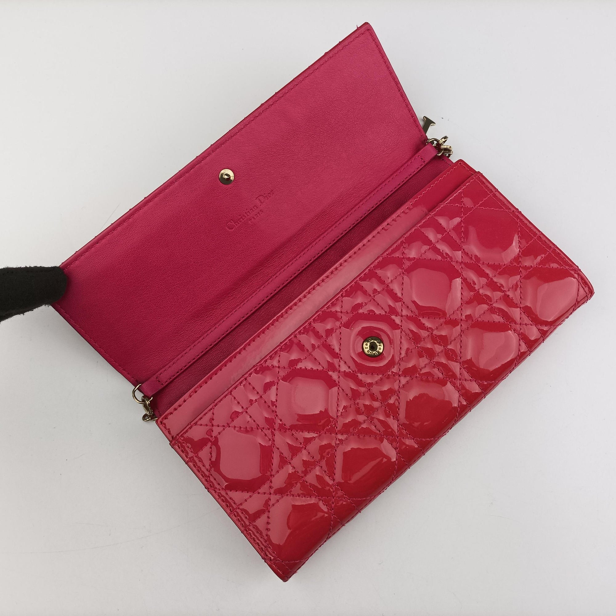 Pre-owned Christian Dior Lady Dior cannage Red Patent  shoulderbag | stylenewstar