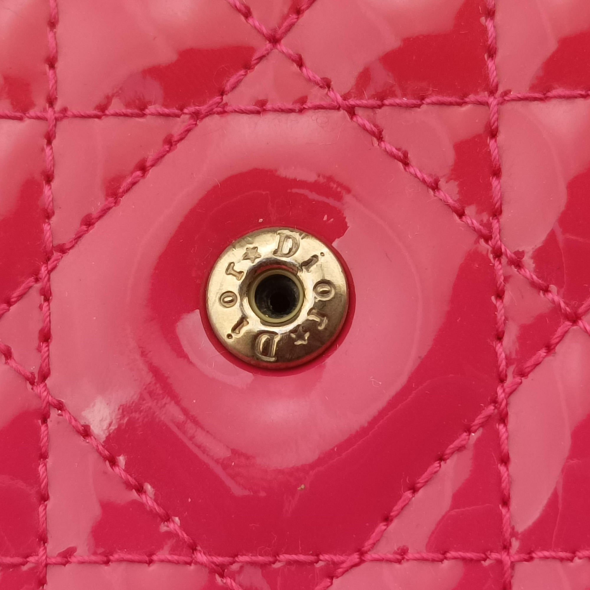 Pre-owned Christian Dior Lady Dior cannage Red Patent  shoulderbag | stylenewstar