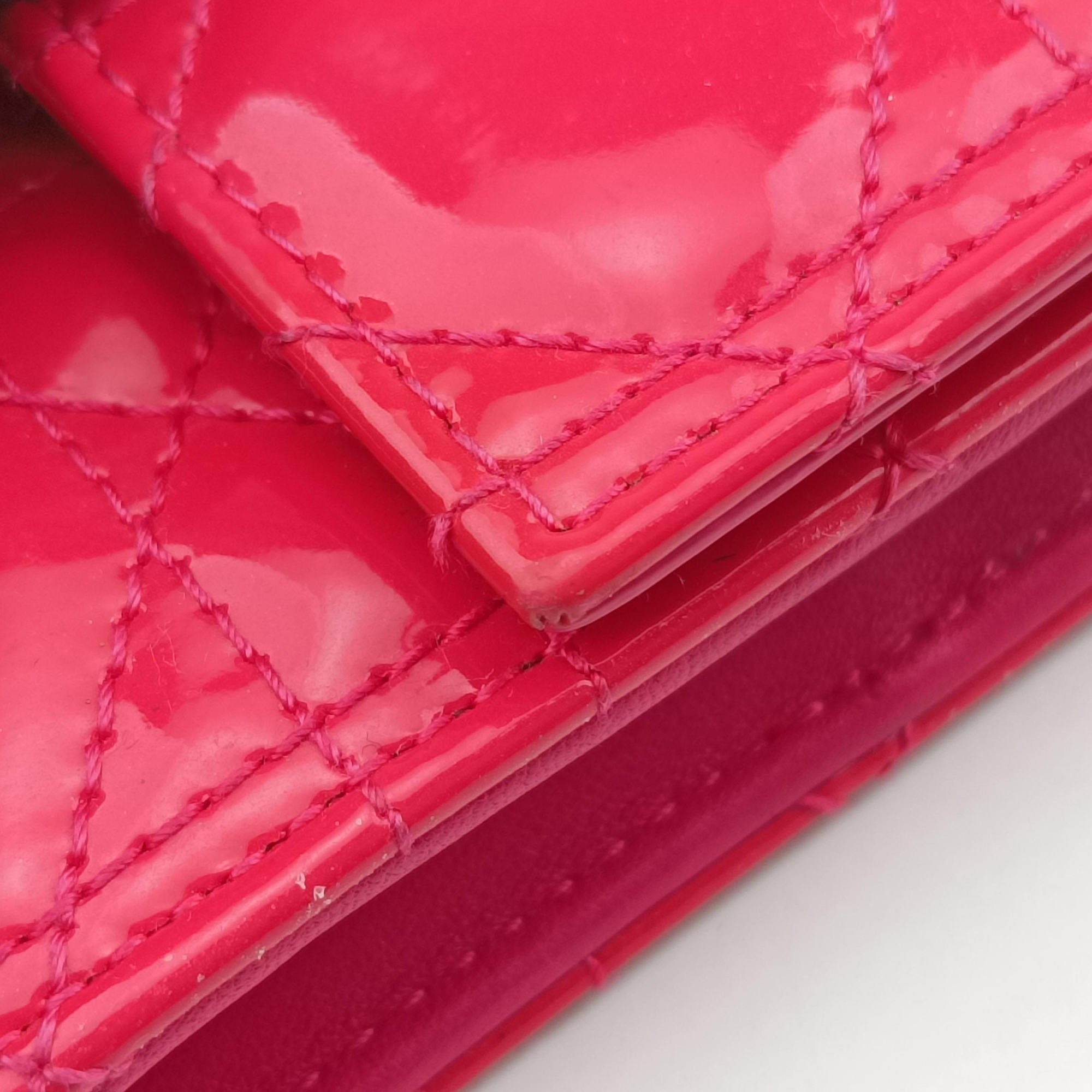 Pre-owned Christian Dior Lady Dior cannage Red Patent  shoulderbag | stylenewstar