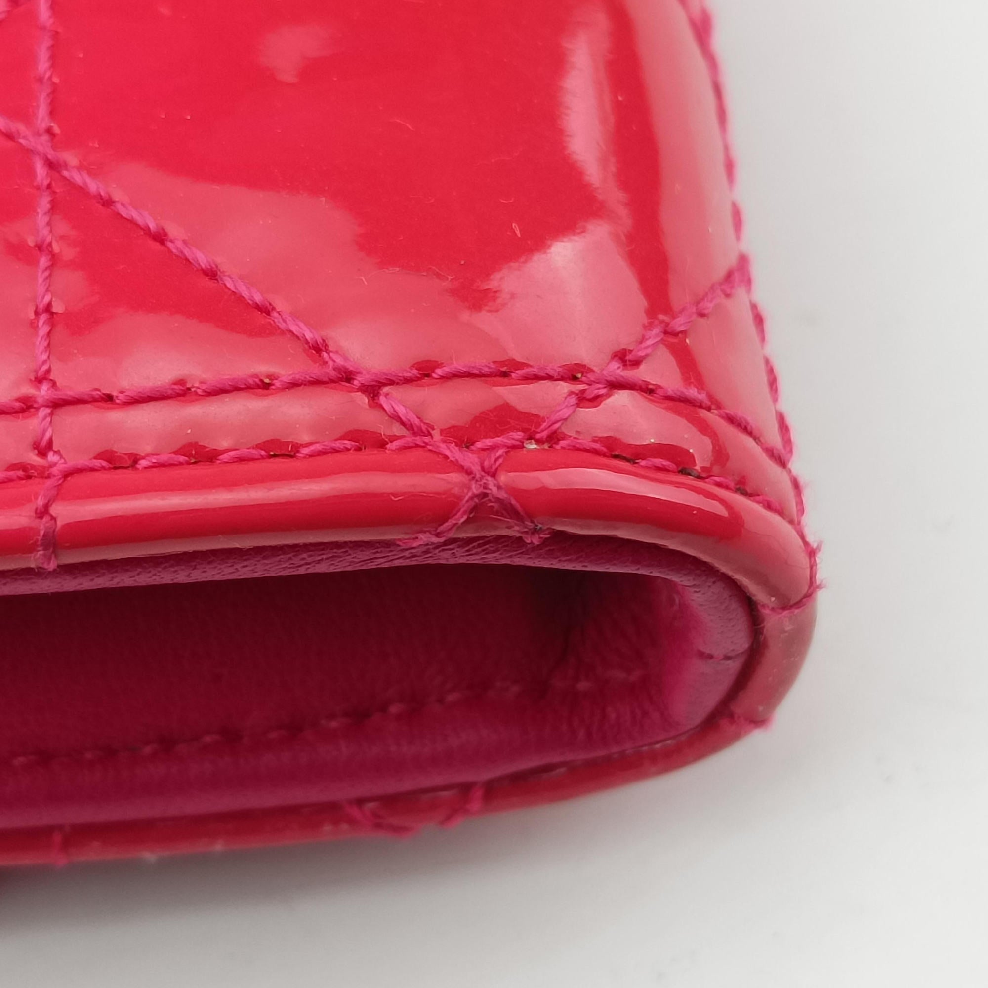 Pre-owned Christian Dior Lady Dior cannage Red Patent  shoulderbag | stylenewstar